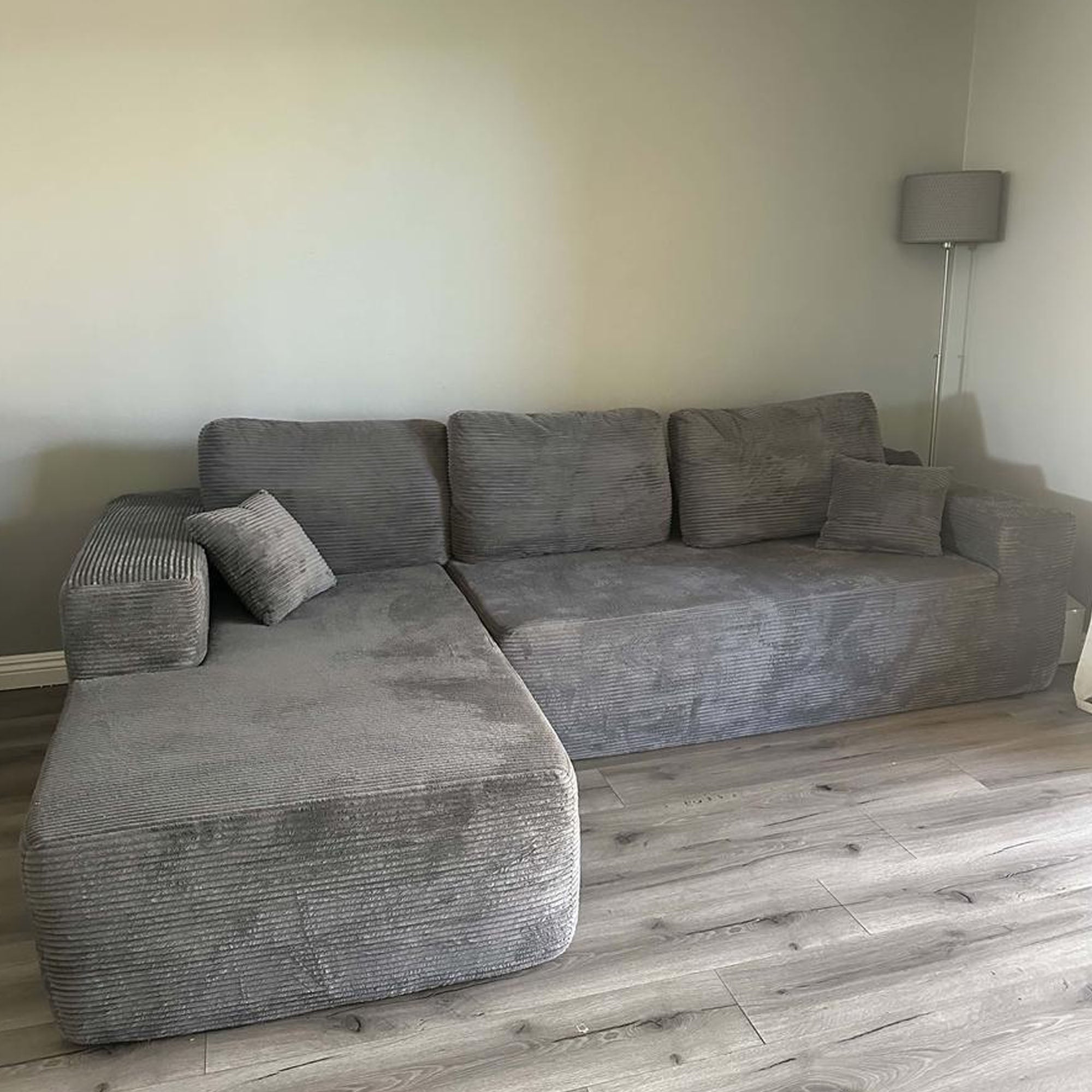 No Assembly Required  104" L-Shape Modular Couch with Chaise, Plush Corduroy Fabric, 