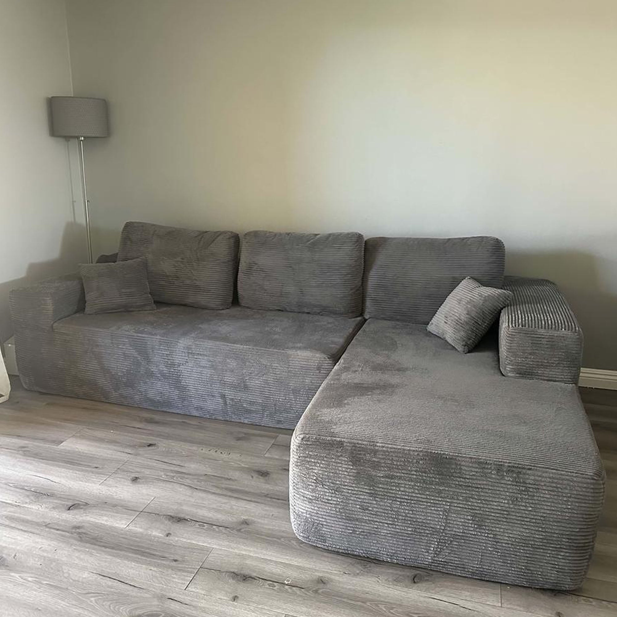 No Assembly Required  104" L-Shape Modular Couch with Chaise, Plush Corduroy Fabric, 