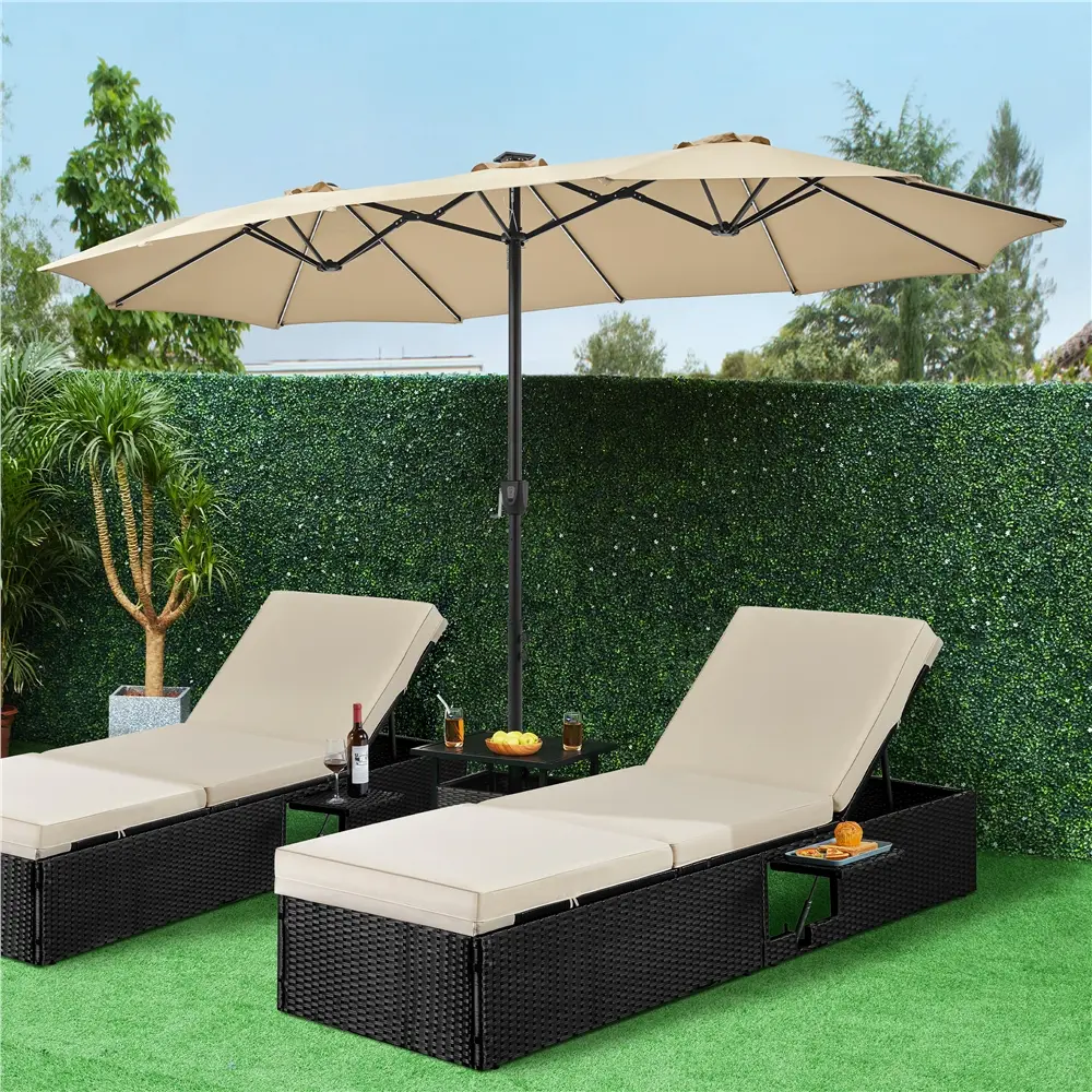 [Multicolor LED Lights] 2026 New 13/15ft Massive Patio Umbrella UV & Weather Resistant with Multi-Mode LED Lights Strips and Base Stand Triple-Vented Outdoor Umbrella