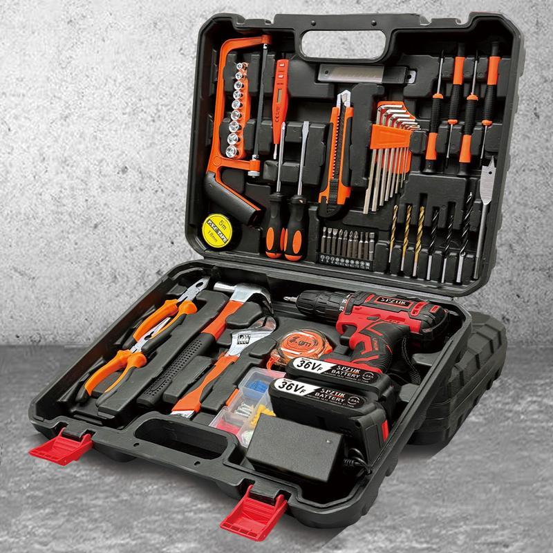 3-in-1 Impact Drill Full Tool Box | 36VF Battery Powered Drill Driver Kit for Home, Garage & Daily Repairs