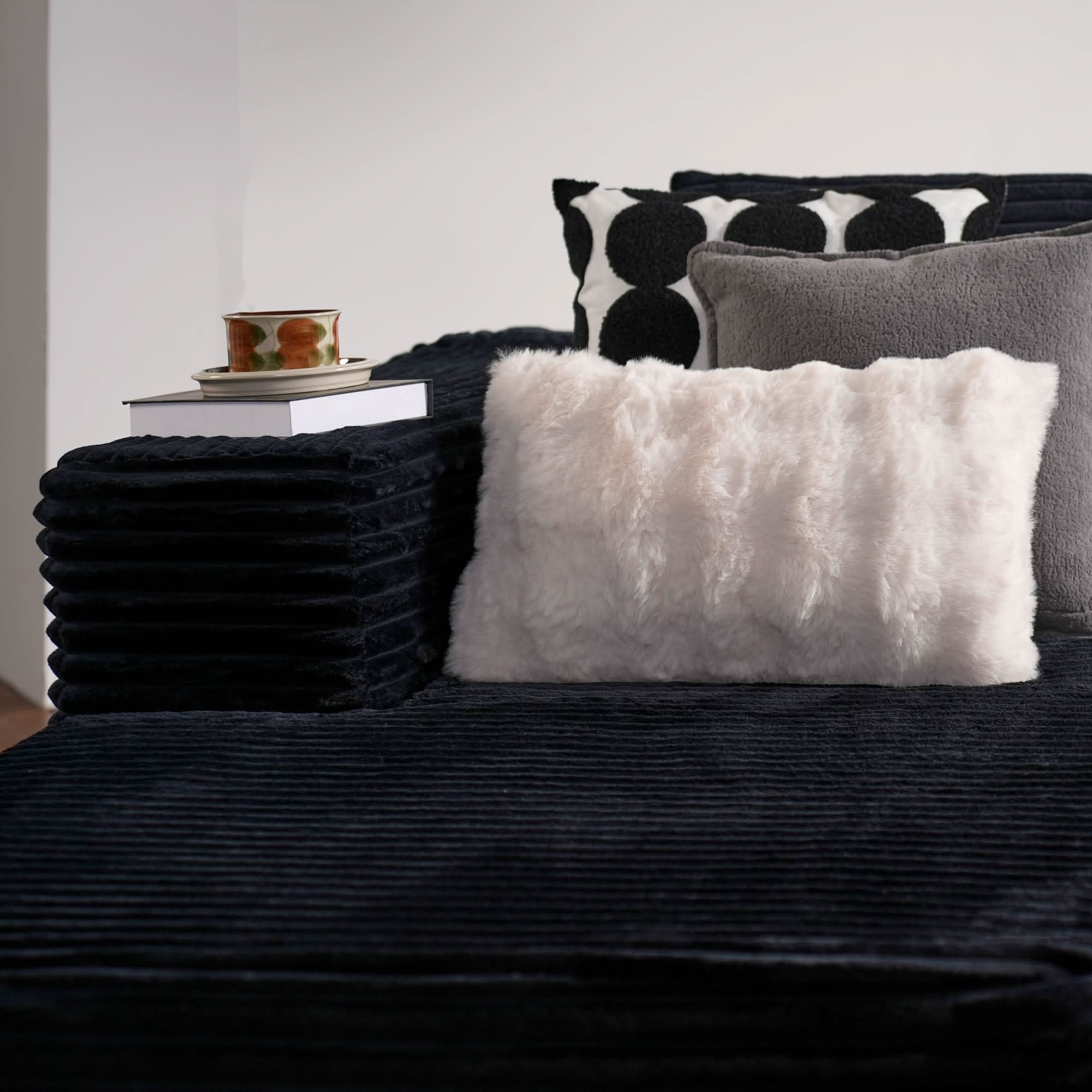 No Assembly Required  104" L-Shape Modular Couch with Chaise, Plush Corduroy Fabric, 
