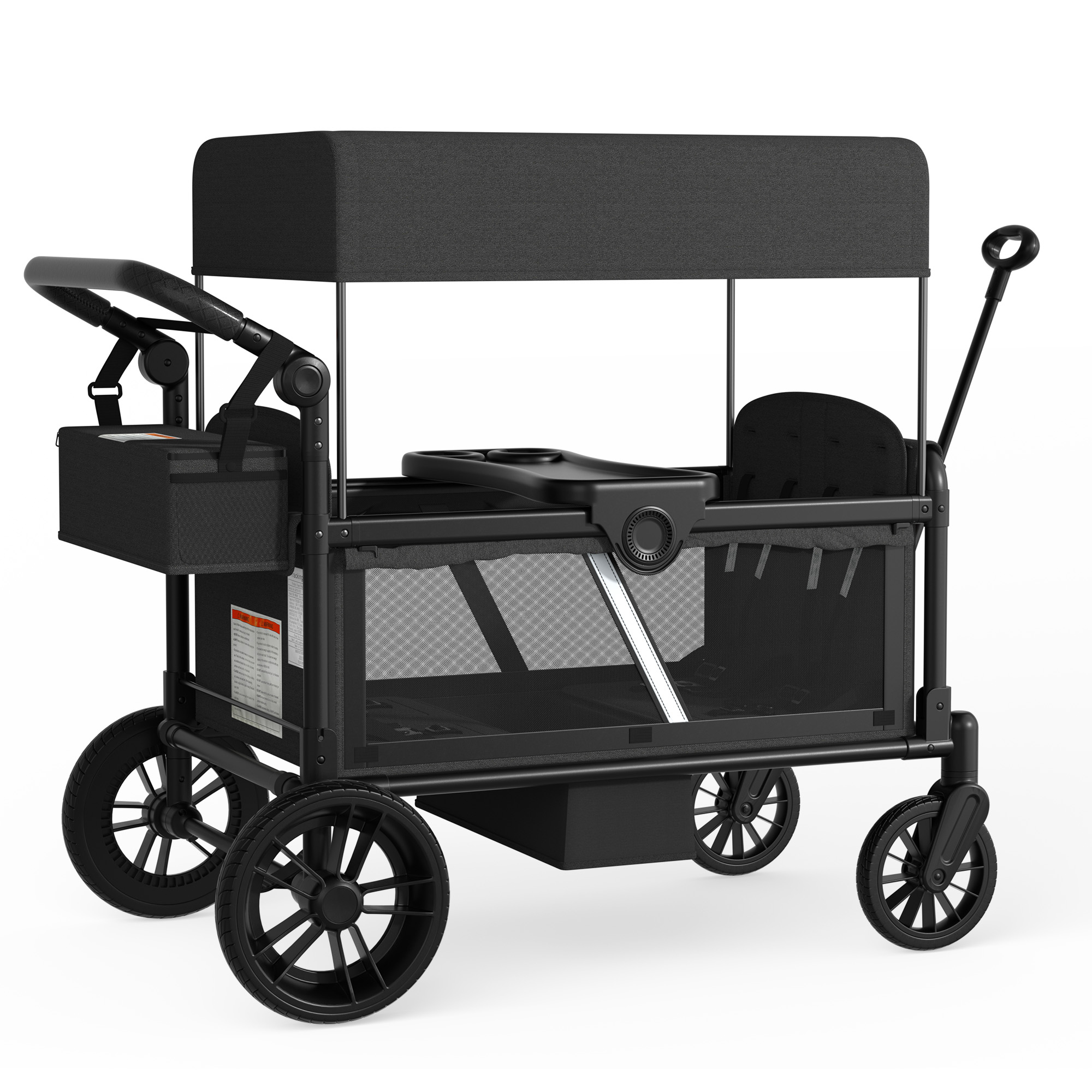 Reasea 4-Seat Kids Stroller Wagon, Foldable Outdoor Utility Wagon with Side Entry, 5-Point Safety Harness, Adjustable Push Pull Handle & Removable Canopy