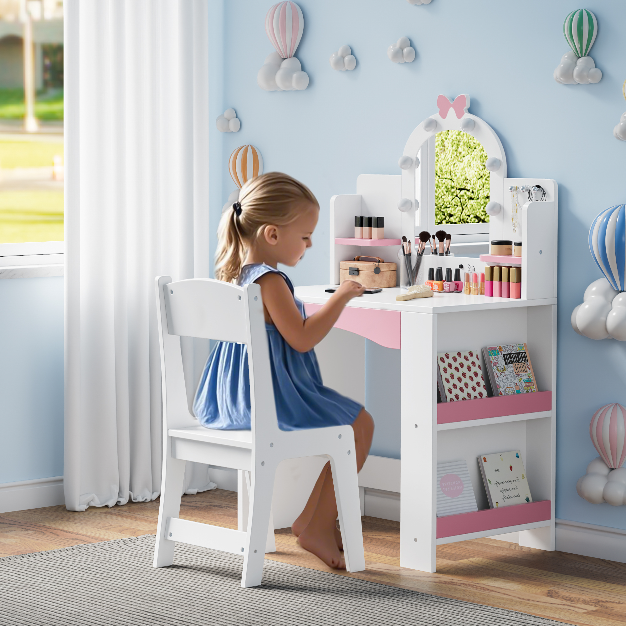 Reasea 1 Piece Kids LED Lights Vanity Desk Table Set