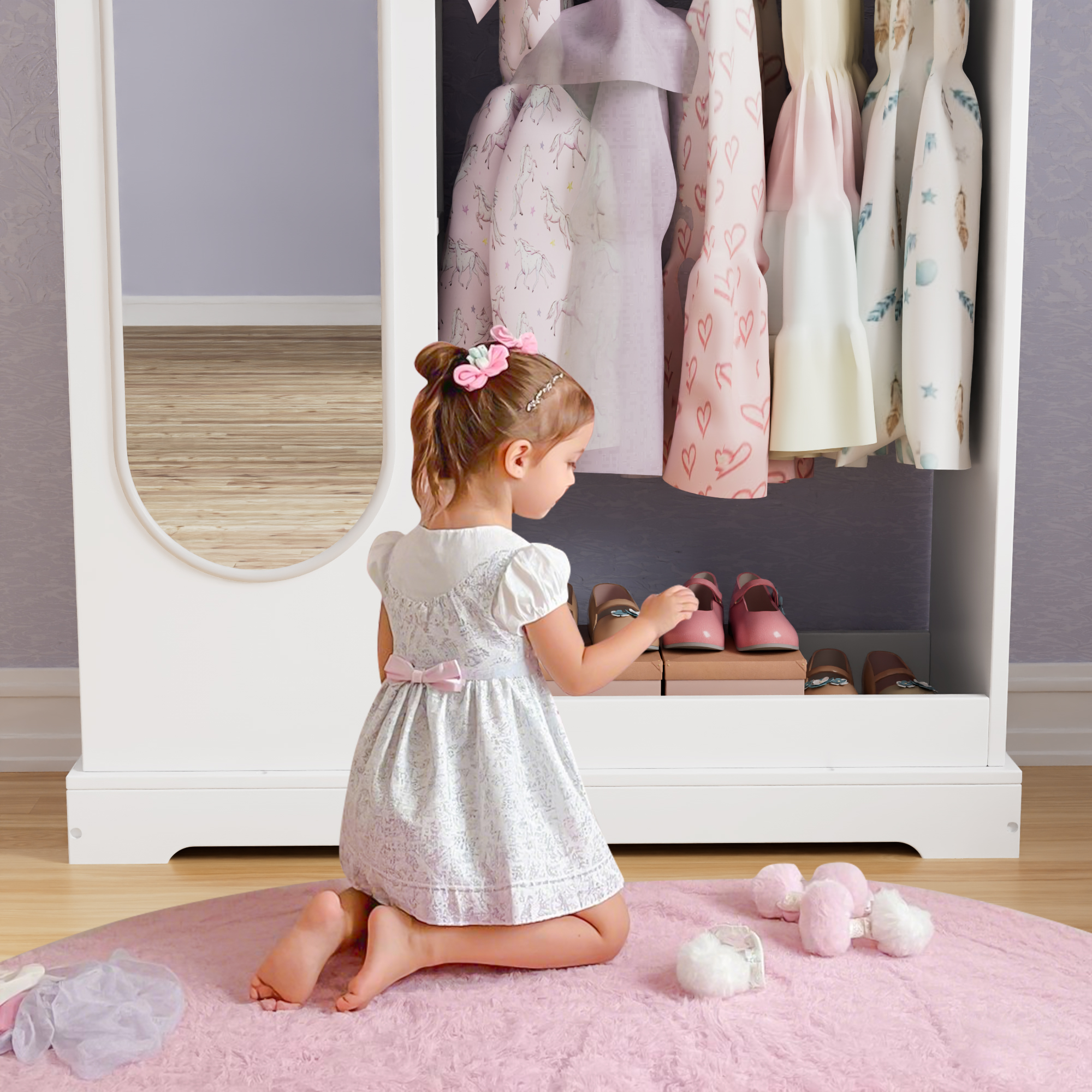 Reasea Kids Armoire with a Jewelry Cabinet, Princess Dress Up Closet with Mirror