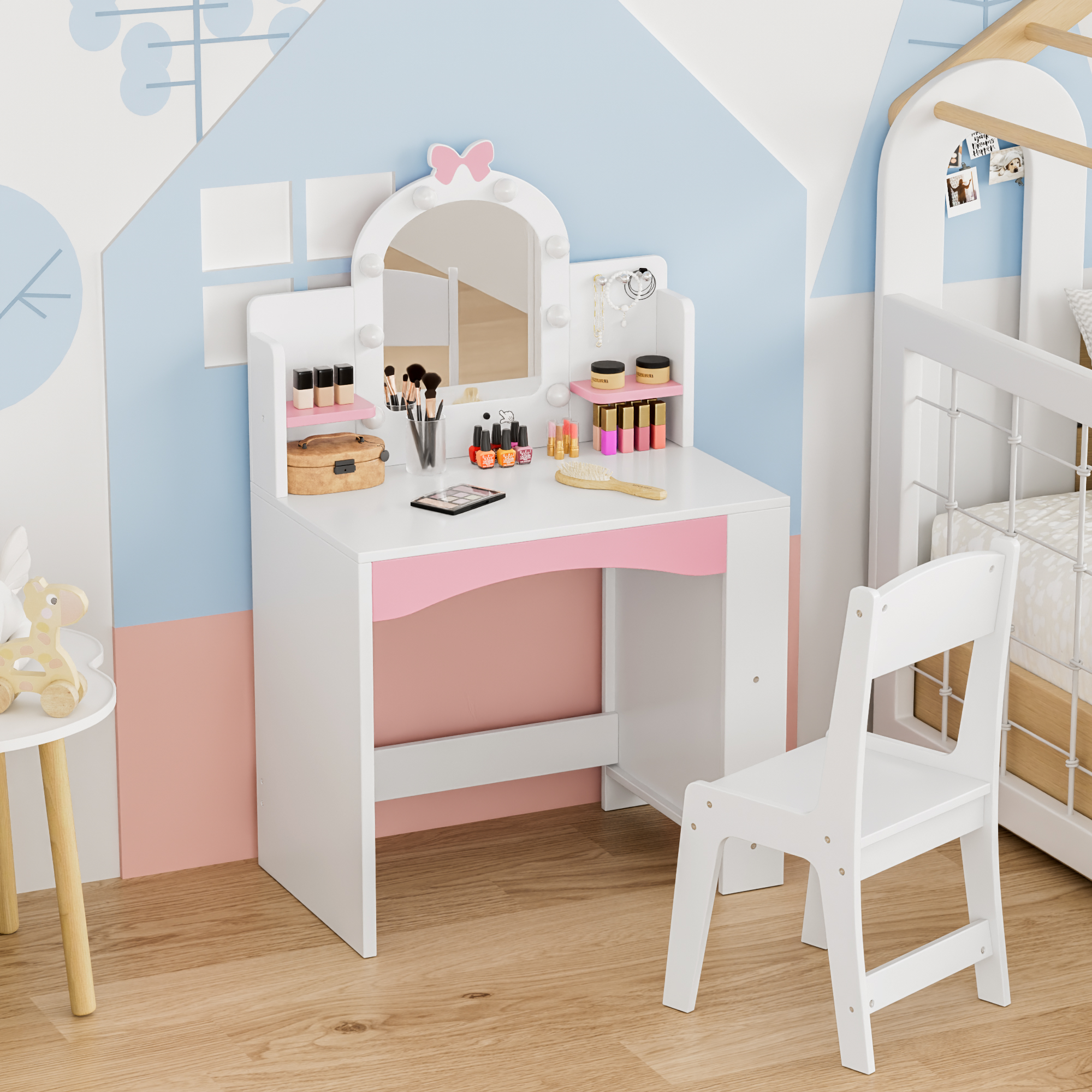 Reasea 1 Piece Kids LED Lights Vanity Desk Table Set