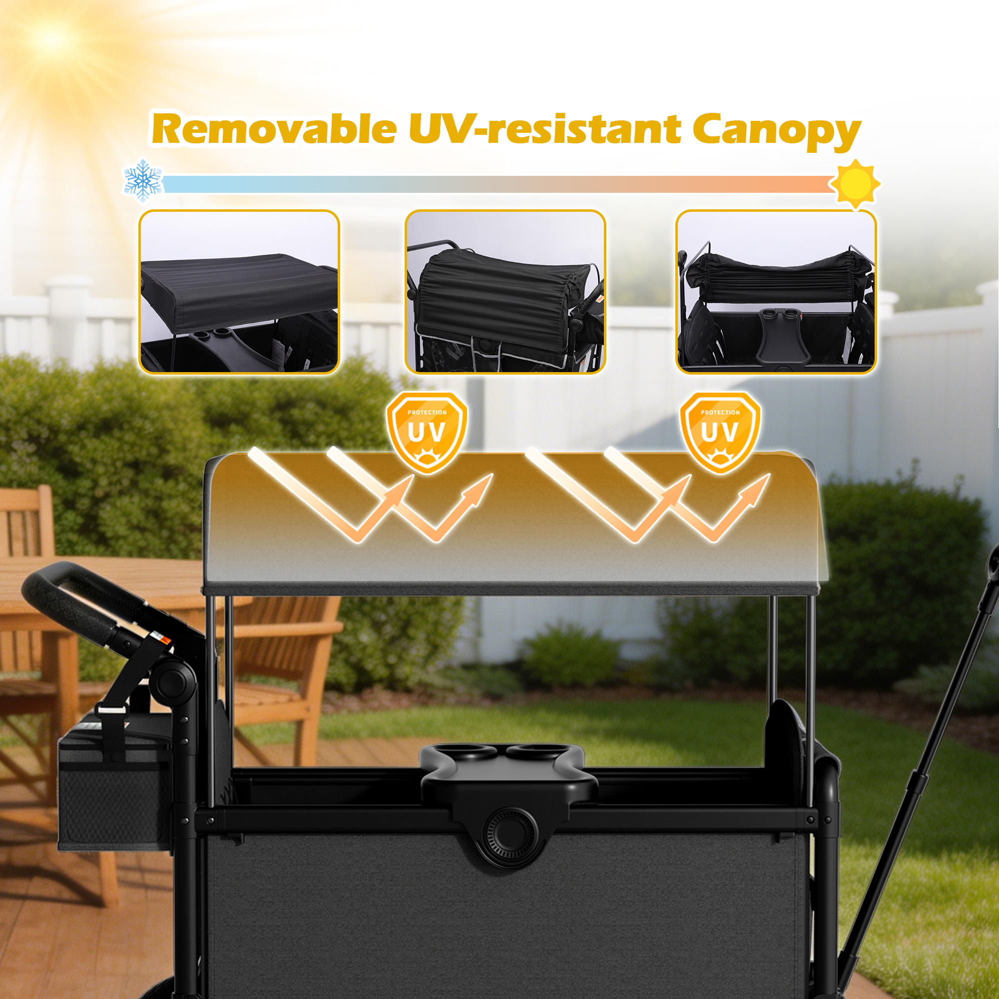 Reasea 4-Seat Kids Stroller Wagon, Foldable Outdoor Utility Wagon with Side Entry, 5-Point Safety Harness, Adjustable Push Pull Handle & Removable Canopy