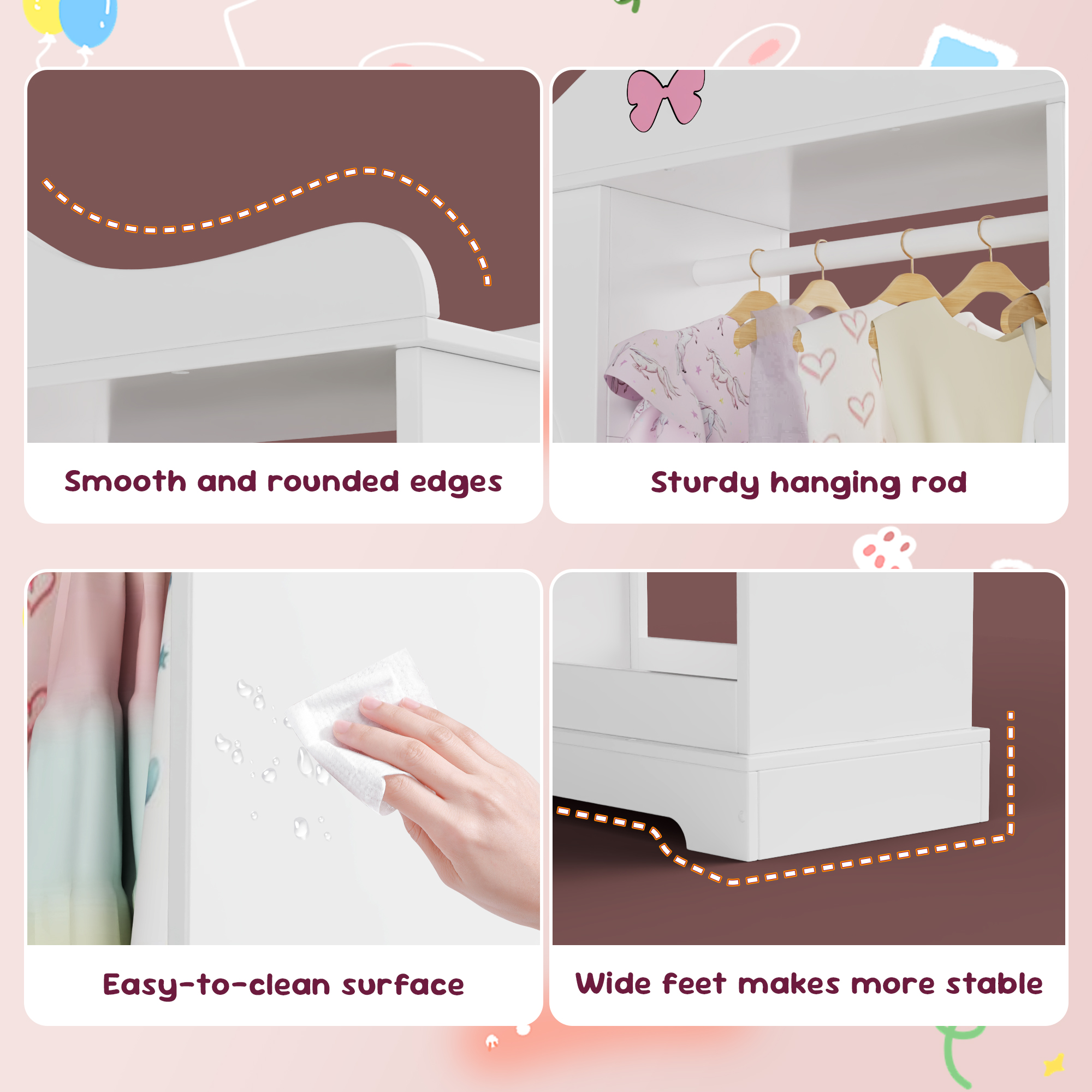 Reasea Kids Armoire with a Jewelry Cabinet, Princess Dress Up Closet with Mirror