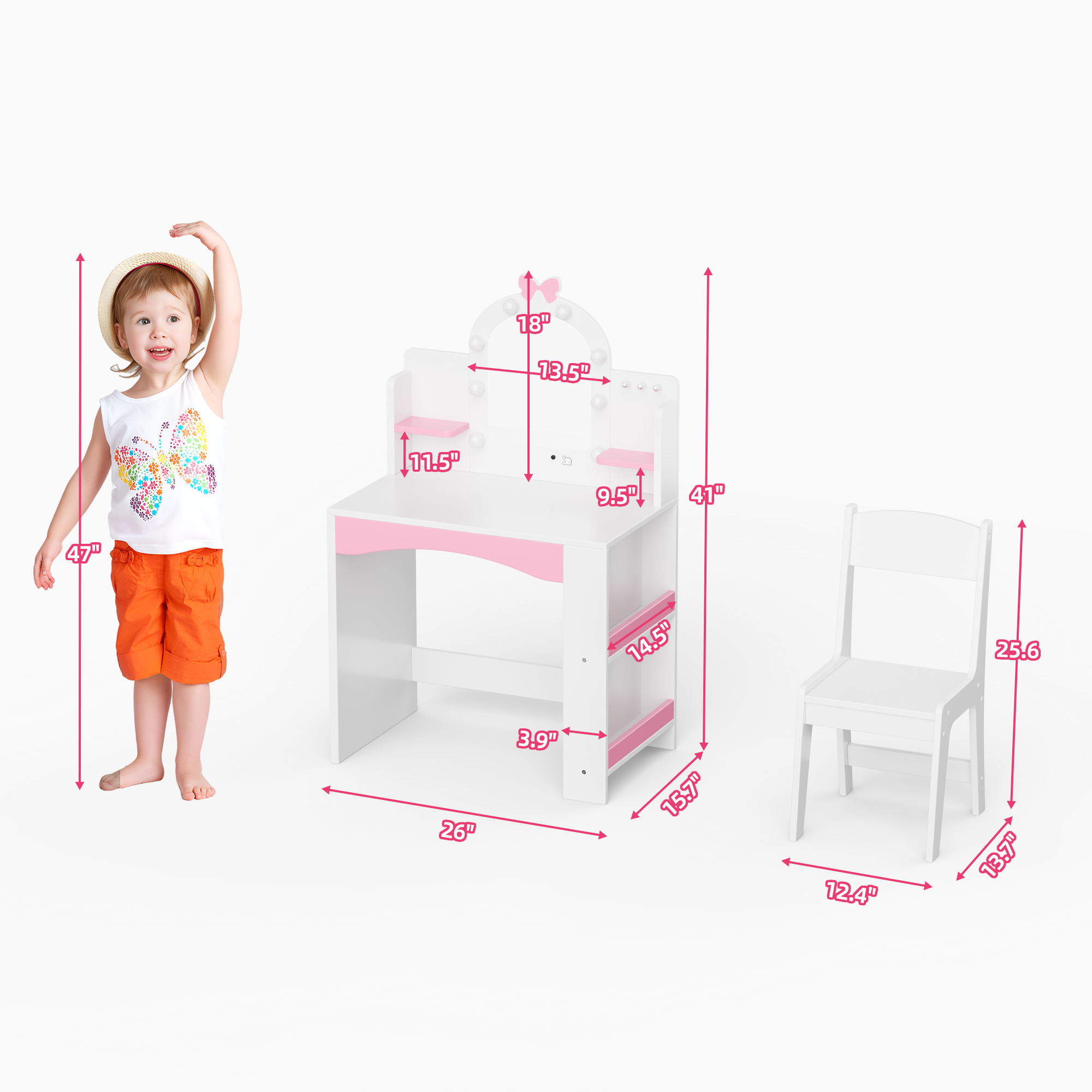 Reasea 1 Piece Kids LED Lights Vanity Desk Table Set