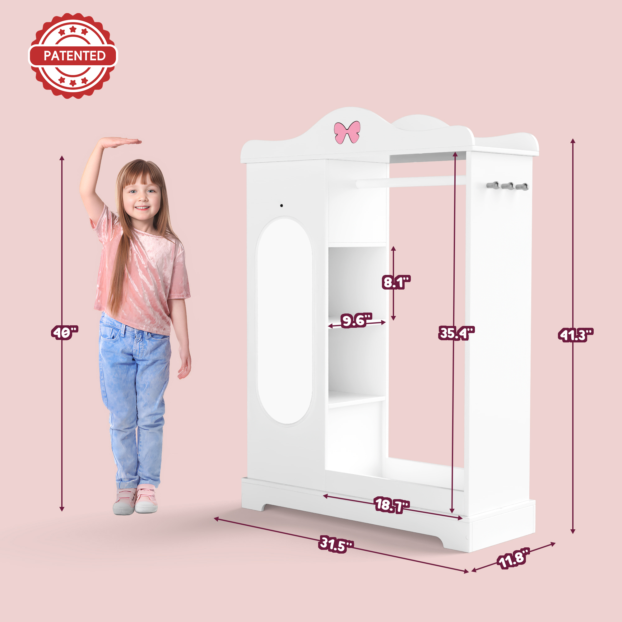 Reasea Kids Armoire with a Jewelry Cabinet, Princess Dress Up Closet with Mirror