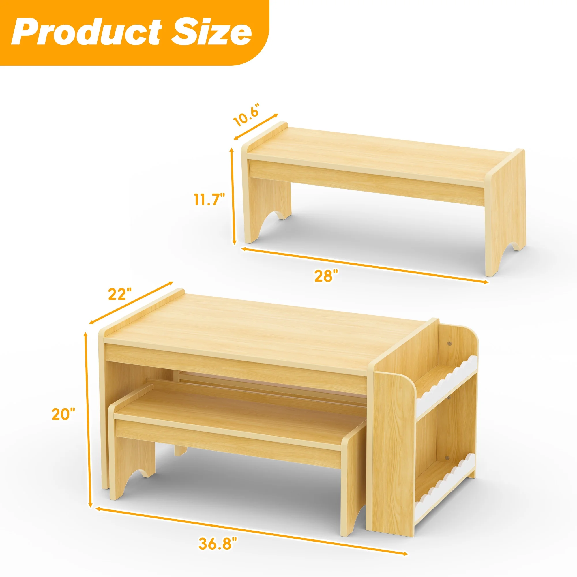 Reasea Wooden Kids Table and Chair Set, Montessori Activity Table with Storage, Toddler Craft Desk