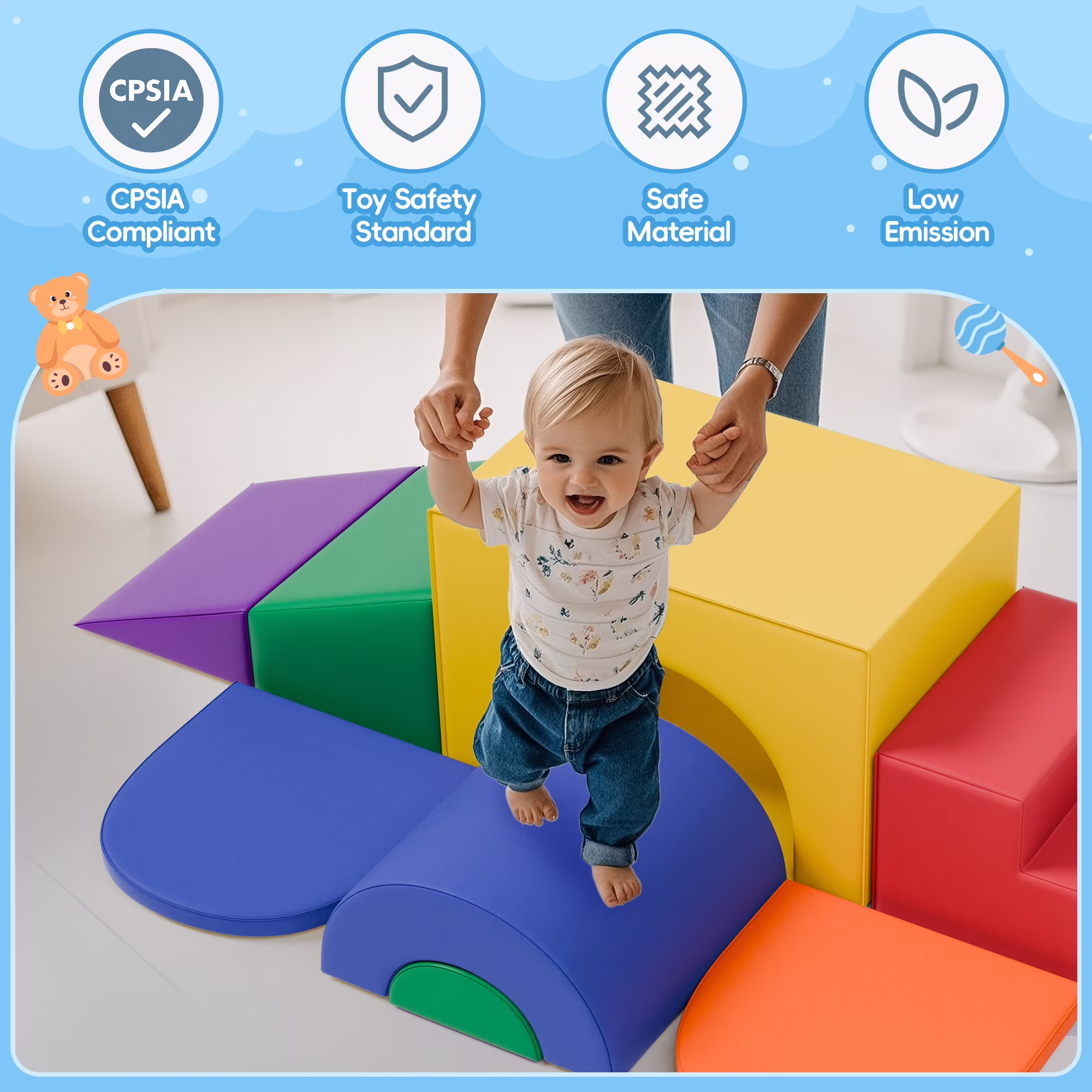 Reasea 7 PCS Foam Climbing Blocks for Toddlers 1-3, Climb and Crawl Activity Playset, Soft Foam Climber, Classic