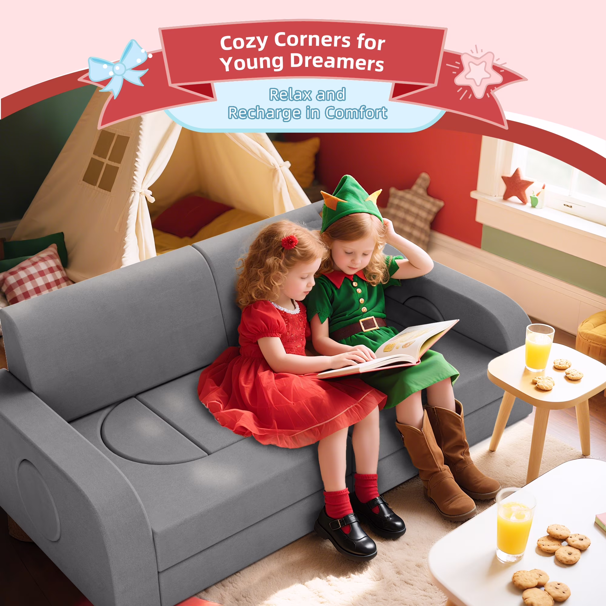 Reasea Modular Kids Play Couch, Child Sectional Sofa, Versatile Foam Couch 14 PCS, Gray