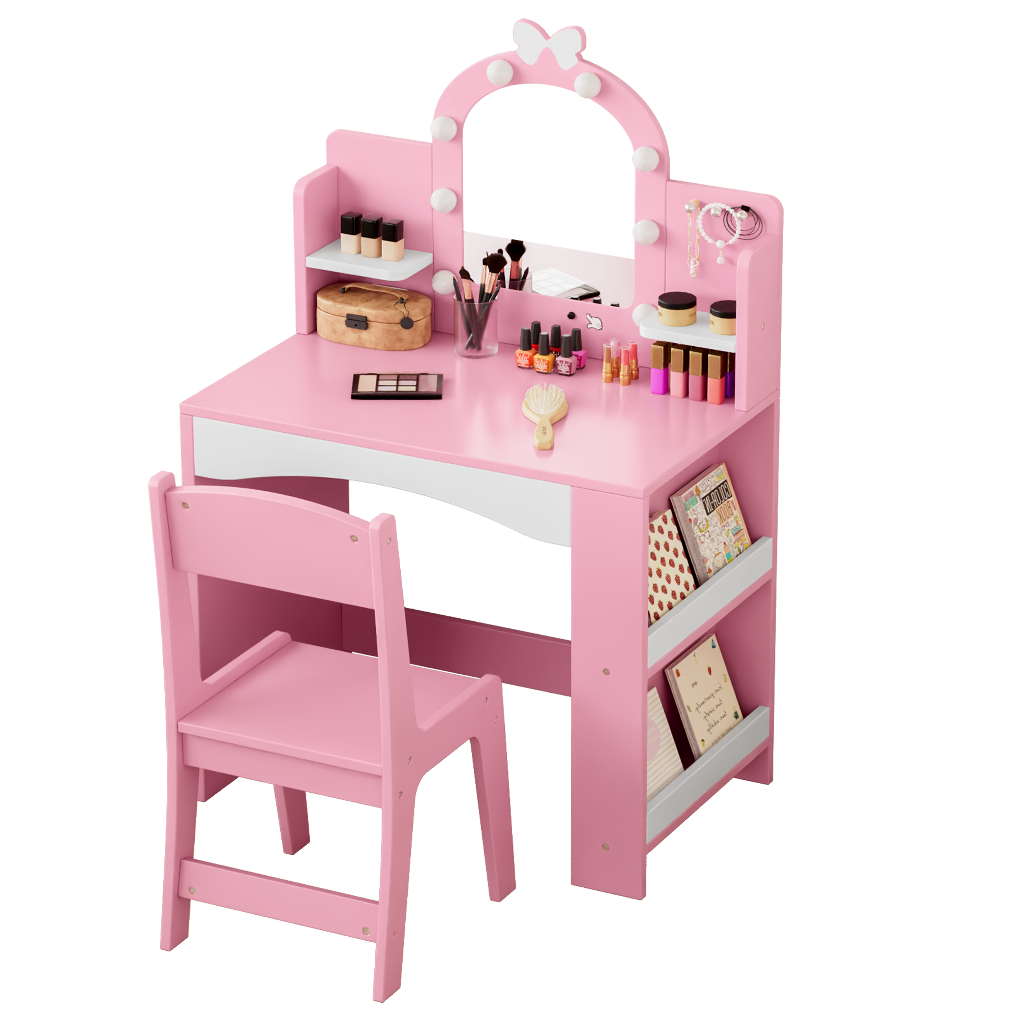 Reasea 1 Piece Kids LED Lights Vanity Desk Table Set