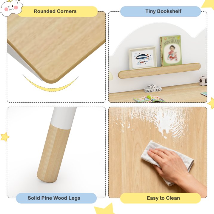 Reasea Wooden Kids Double Study Desk and Chair Set, Extra Large Children Writing Table, Student Study Table, Kids Desk with Book & Toy Storage