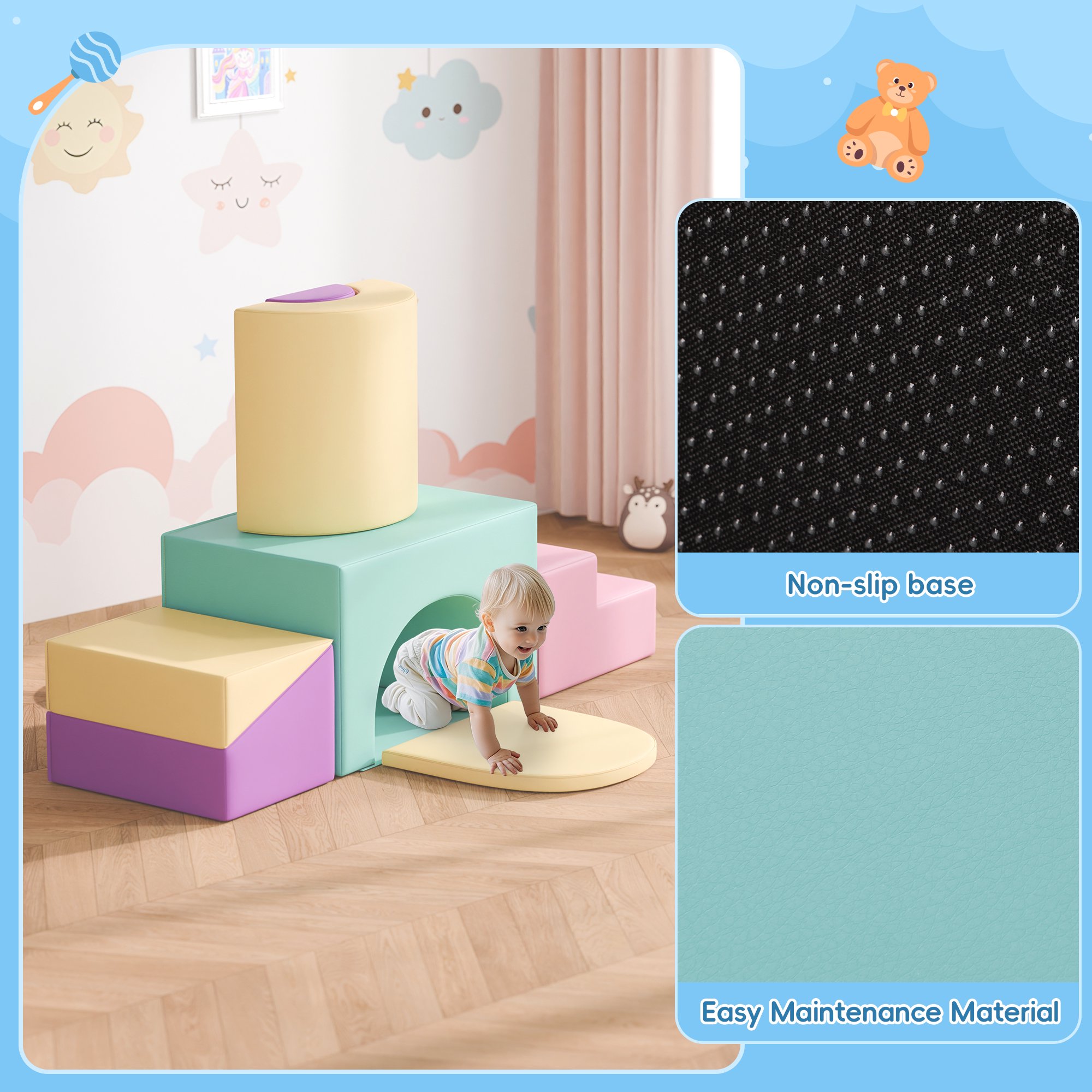 Reasea 7 PCS Foam Climbing Blocks for Toddlers 1-3, Climb and Crawl Activity Playset, Soft Foam Climber, Pink