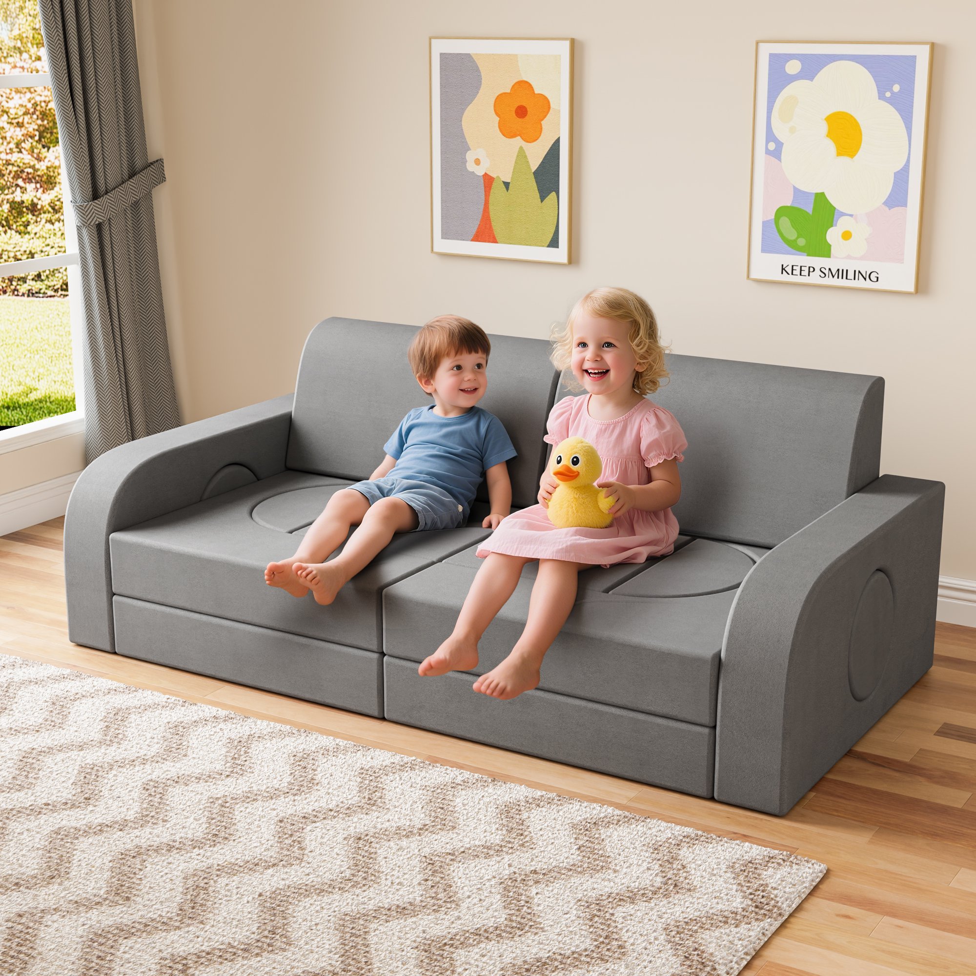 Reasea Modular Kids Play Couch, Child Sectional Sofa, Versatile Foam Couch 14 PCS, Gray