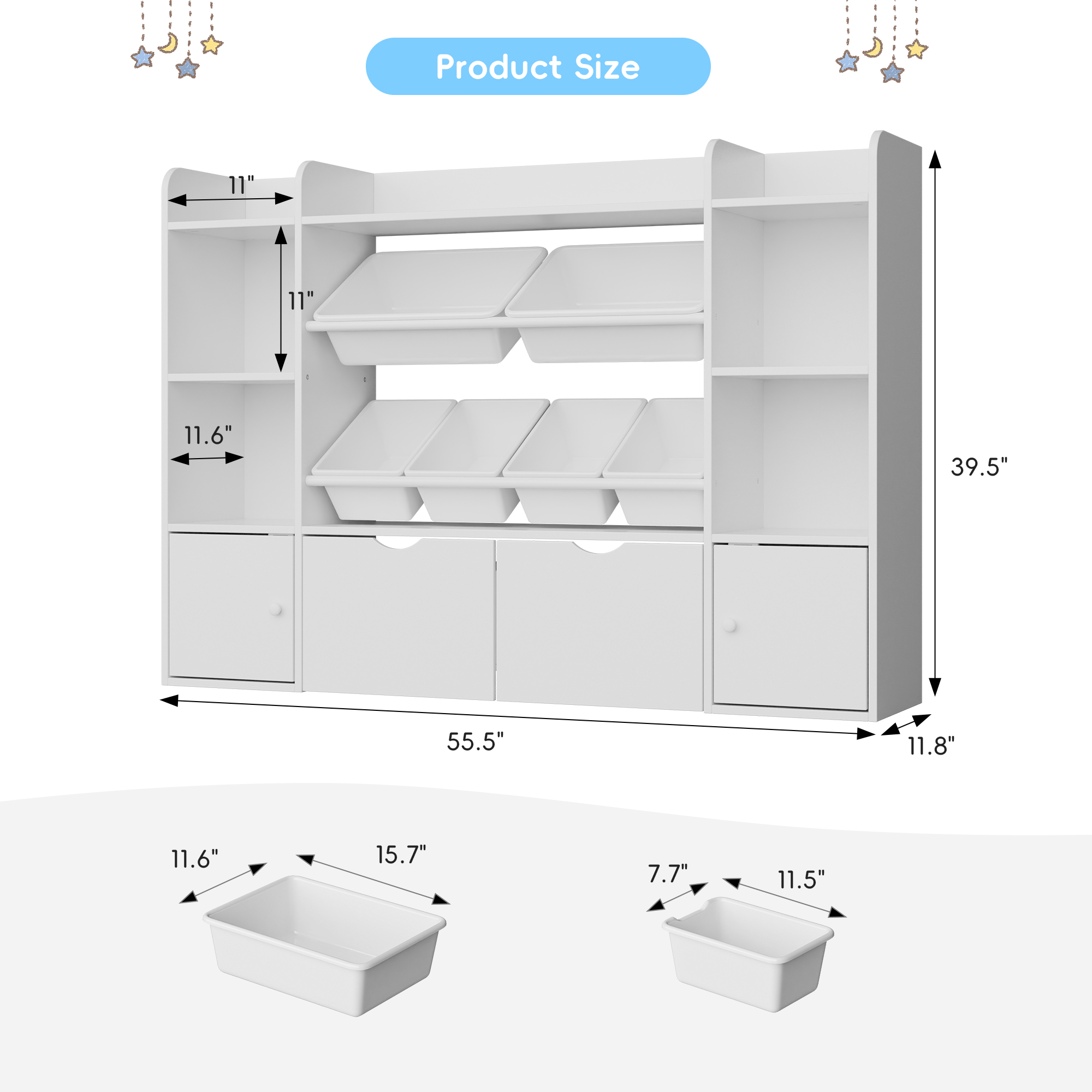 Reasea 6-Bin Toy Storage Organizer for Kids – 4-Tier Bookshelf with 6 Removable Cubbies & 2 Movable Drawers, Kids Toy Shelf for Playroom, Bedroom, Multicolor