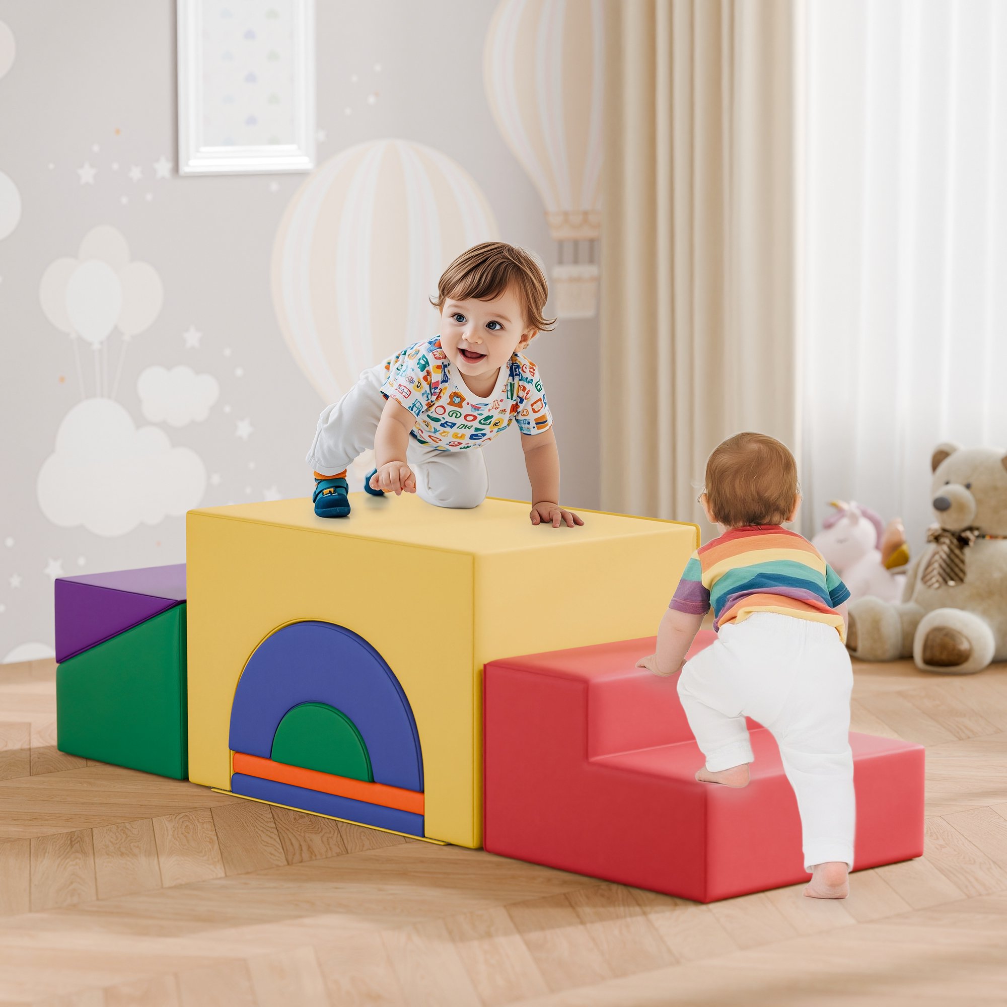 Reasea 7 PCS Foam Climbing Blocks for Toddlers 1-3, Climb and Crawl Activity Playset, Soft Foam Climber, Classic