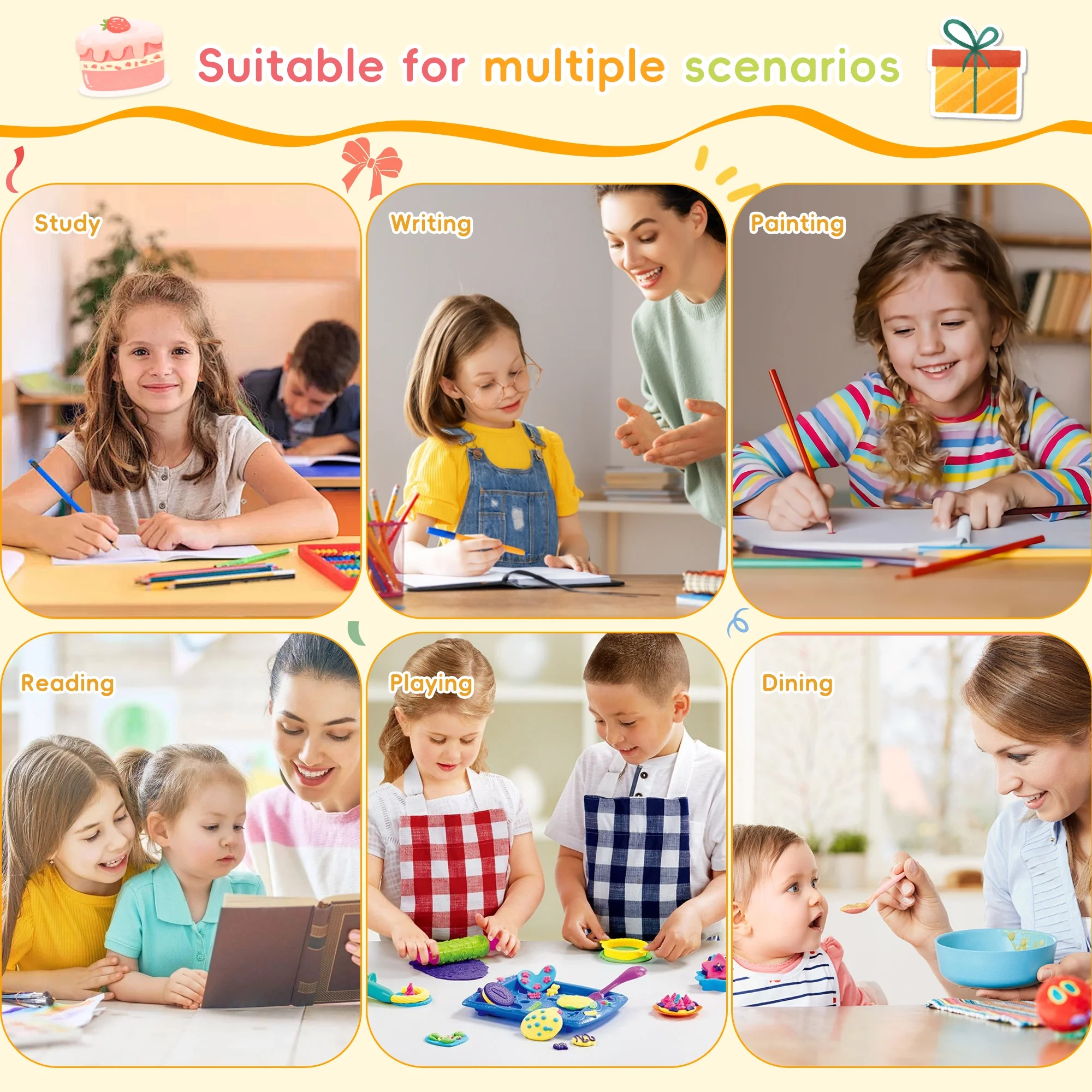 Reasea Kids Art Table and Chair Set,Kids Craft Table with Storage,6 Pen Holders,Paper Roll Holder