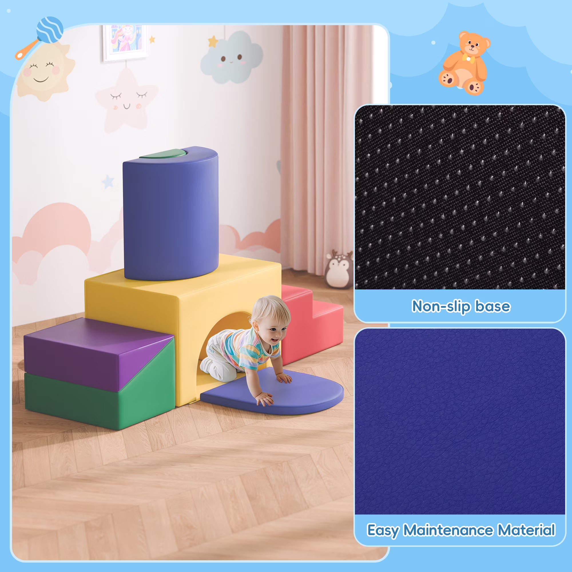 Reasea 7 PCS Foam Climbing Blocks for Toddlers 1-3, Climb and Crawl Activity Playset, Soft Foam Climber, Classic