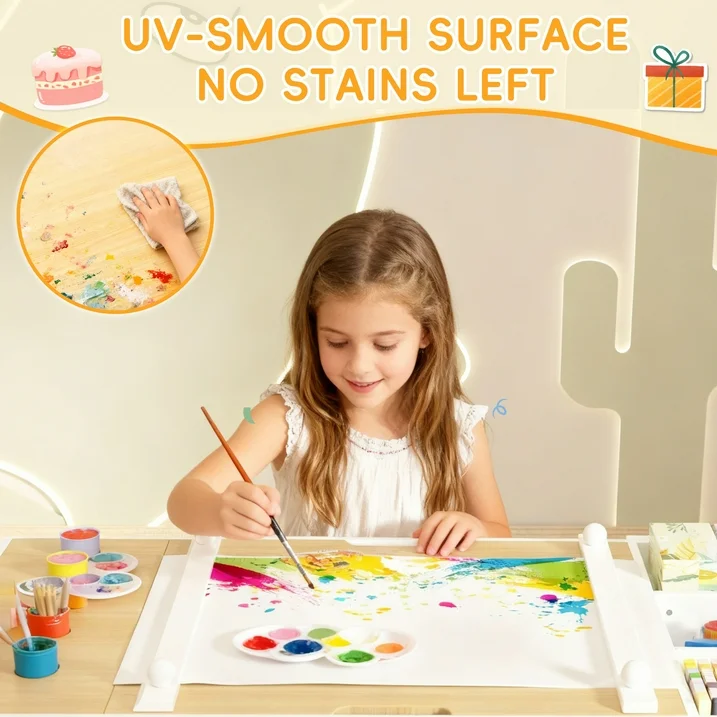 Reasea Kids Art Table and Chair Set,Kids Craft Table with Storage,6 Pen Holders,Paper Roll Holder
