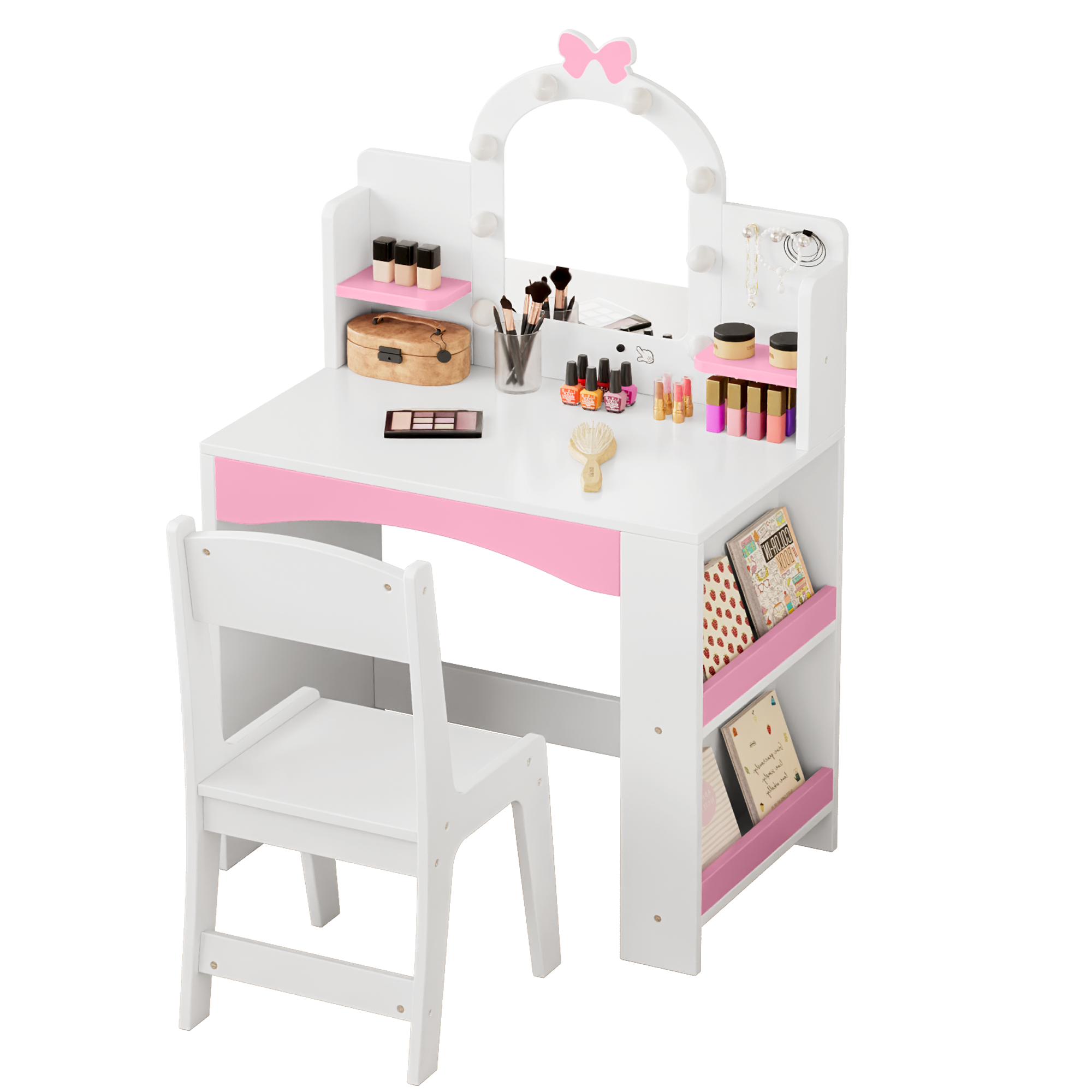 Reasea 1 Piece Kids LED Lights Vanity Desk Table Set