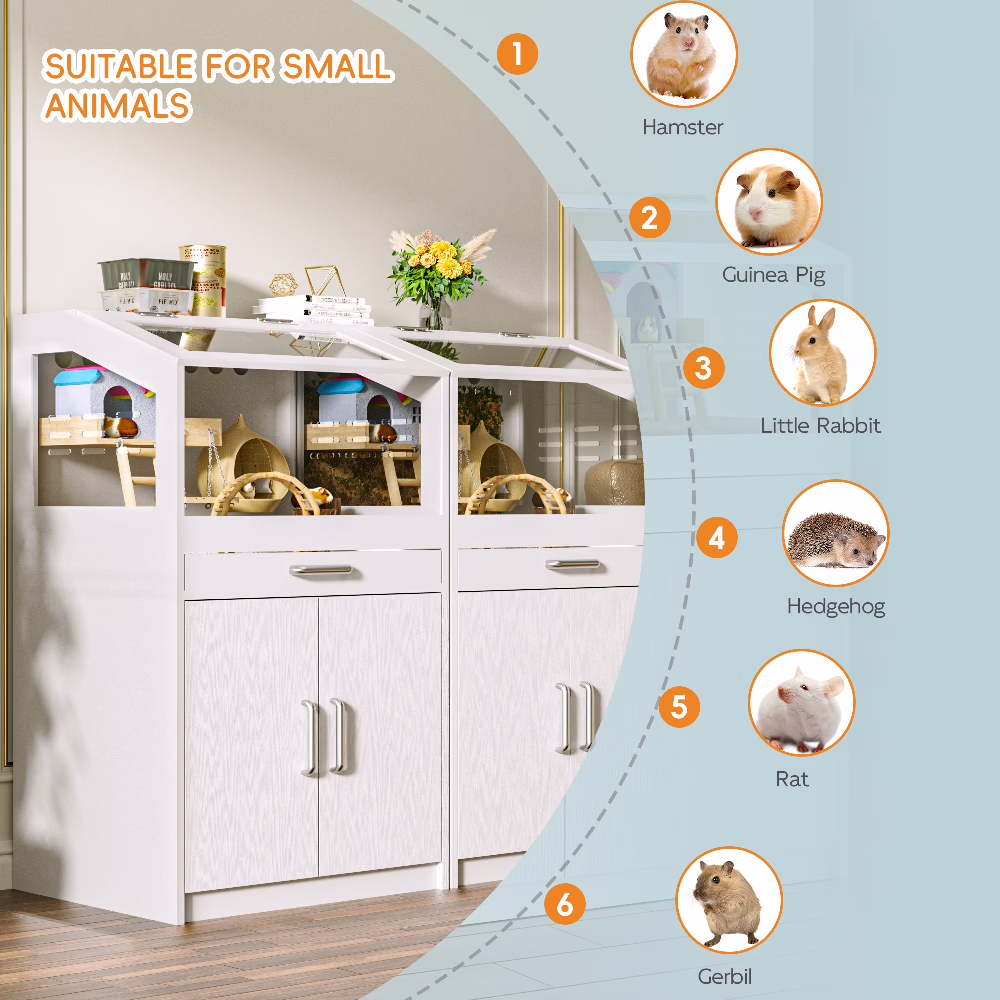 Reasea Large Breathable Hamster, Guinea Pig, Rabbit & Hedgehog Habitat Cage, White