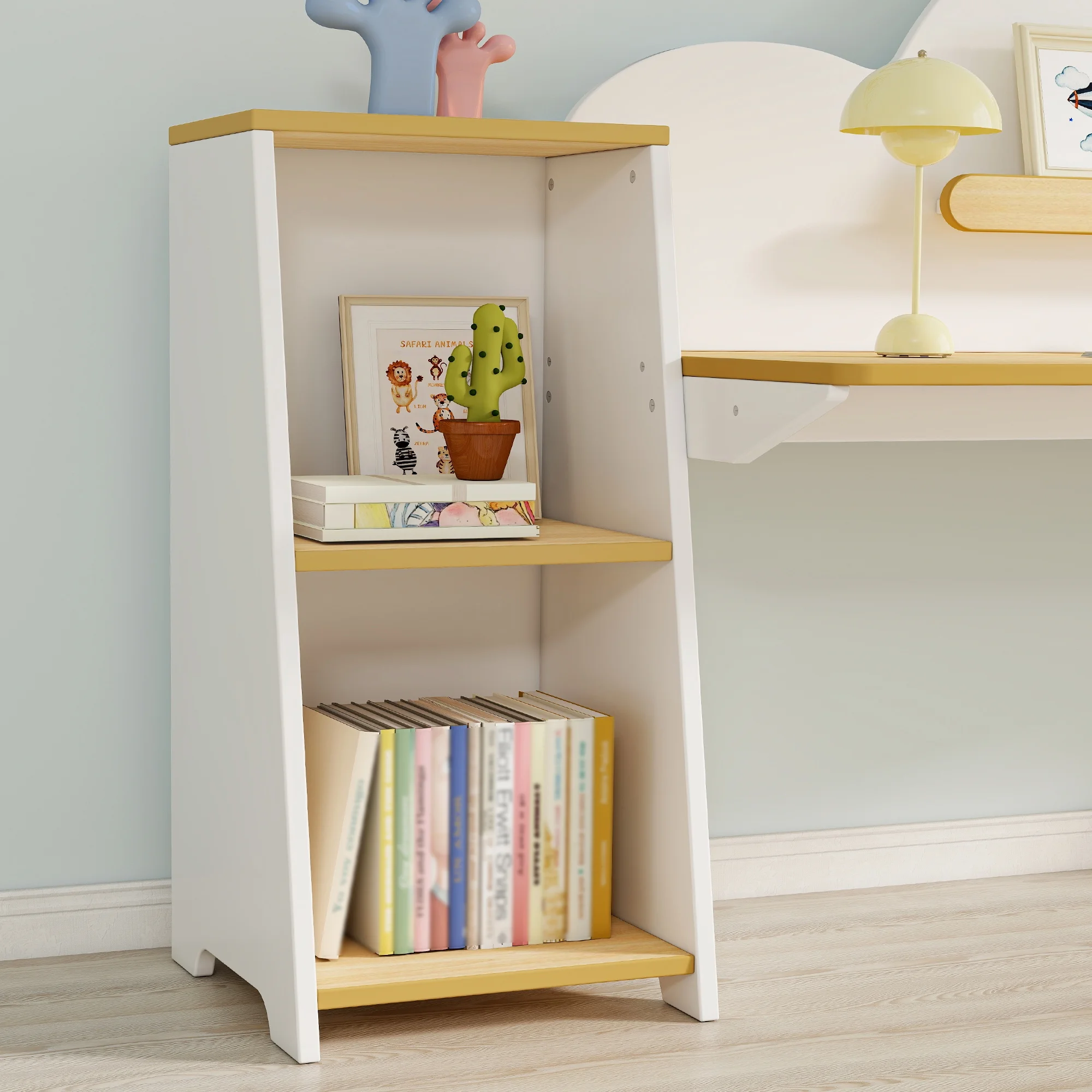 Reasea Wooden Kids Double Study Desk and Chair Set, Extra Large Children Writing Table, Student Study Table, Kids Desk with Book & Toy Storage