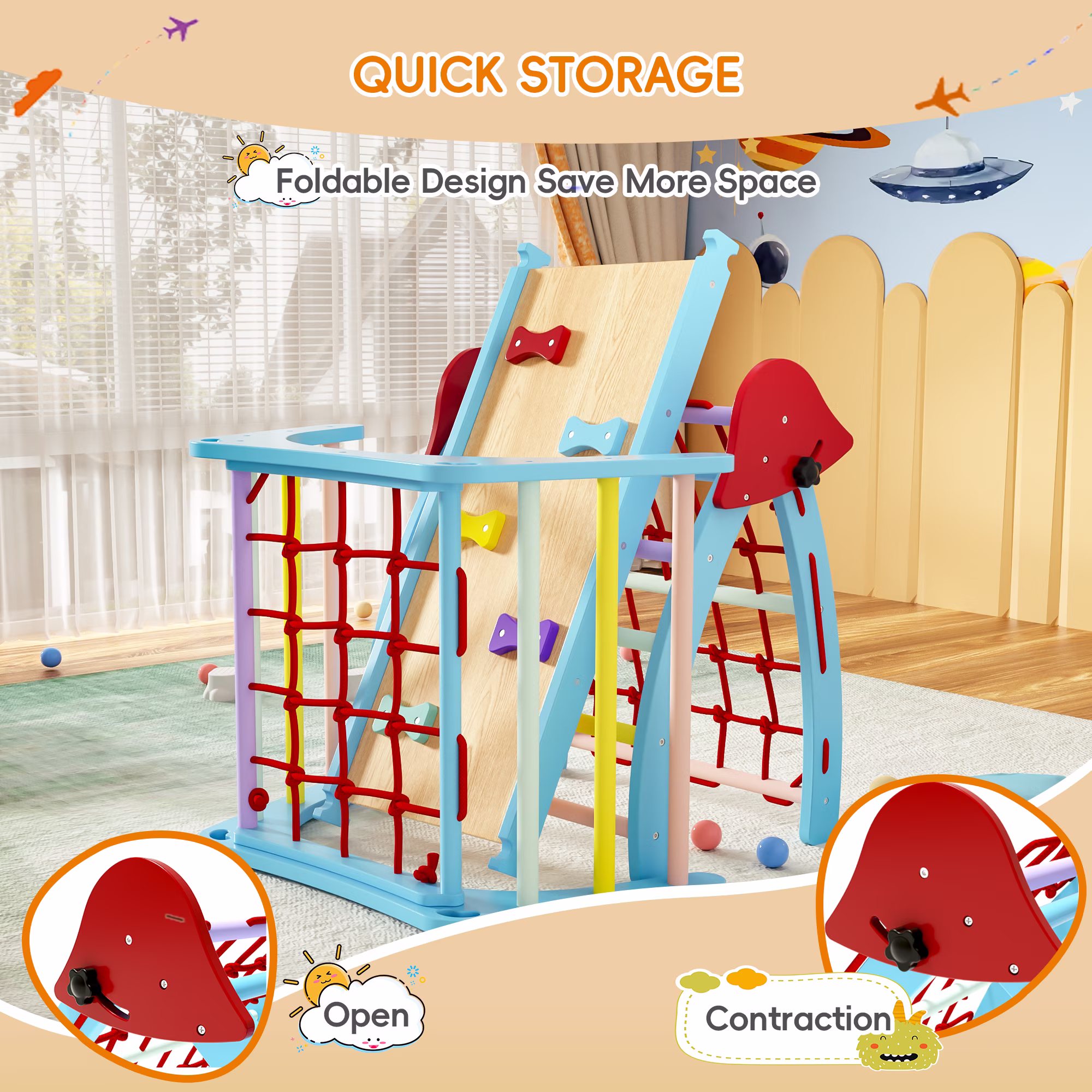Reasea Pikler Triangle Climbing Set, Montessori 5-in-1 Kids Climbing Set, Indoor Jungle Gym for Baby, Toddlers, 3-Pieces