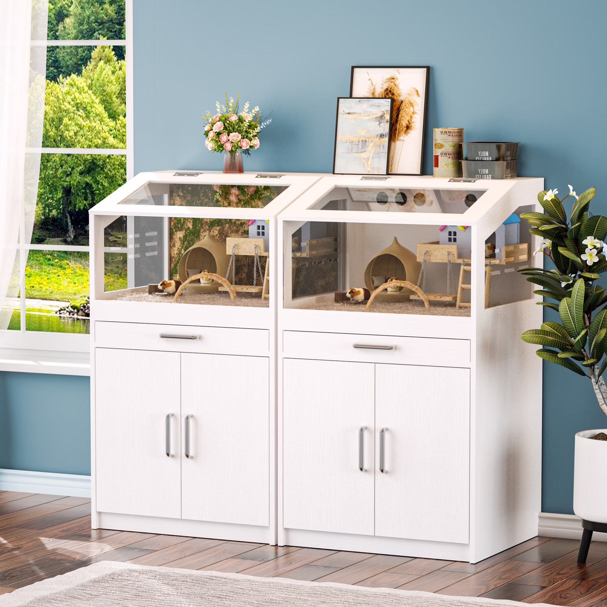 Reasea Large Breathable Hamster, Guinea Pig, Rabbit & Hedgehog Habitat Cage, White