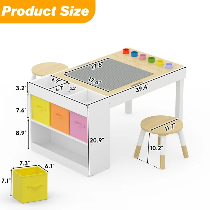 Reasea Kids Art Table and Chair Set,Kids Craft Table with Storage,6 Pen Holders,Paper Roll Holder