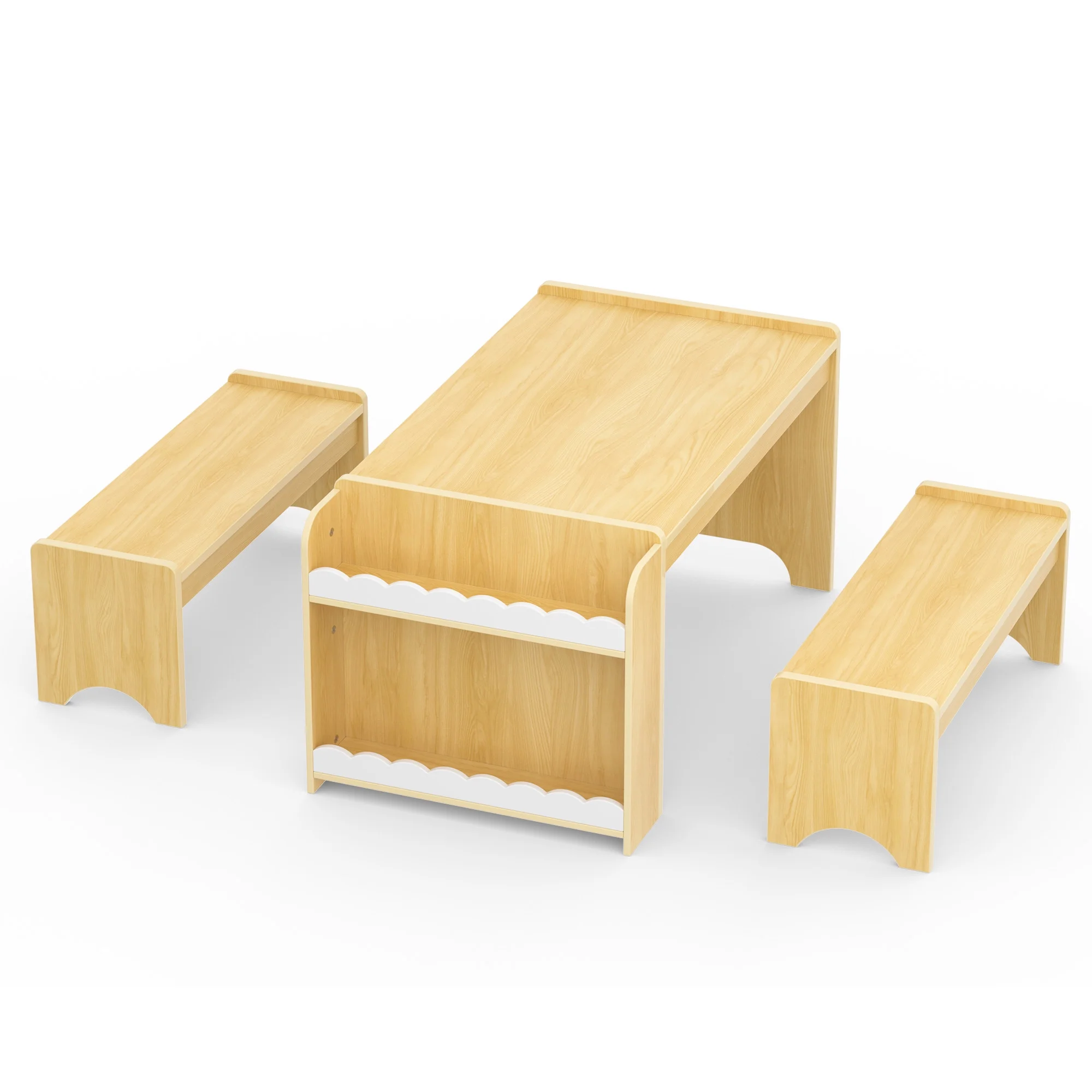 Reasea Wooden Kids Table and Chair Set, Montessori Activity Table with Storage, Toddler Craft Desk