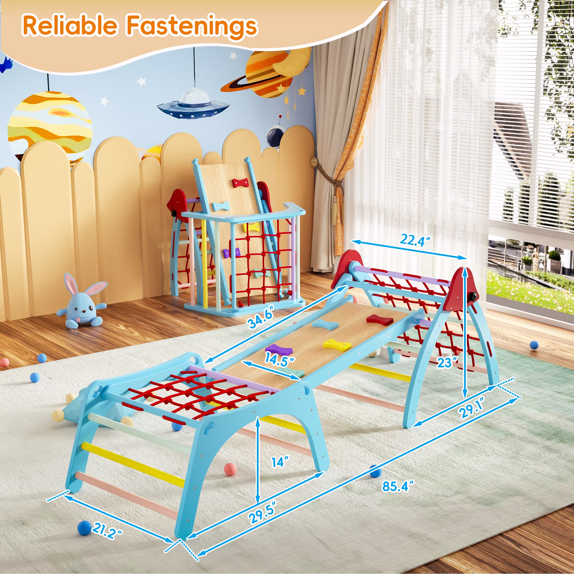 Reasea Pikler Triangle Climbing Set, Montessori 5-in-1 Kids Climbing Set, Indoor Jungle Gym for Baby, Toddlers, 3-Pieces