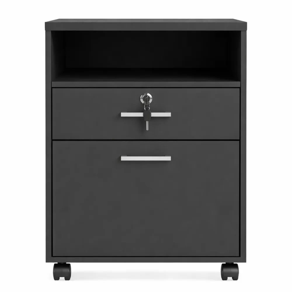 Schedario da ufficio con cassetti e serratura, nero