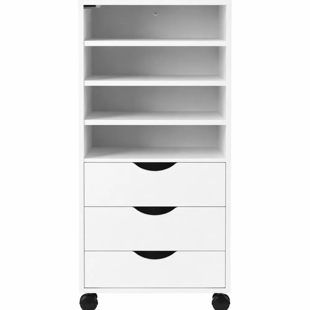 Cassettiera da Ufficio con Ruote e Cassetti in Legno MDF, Bianca