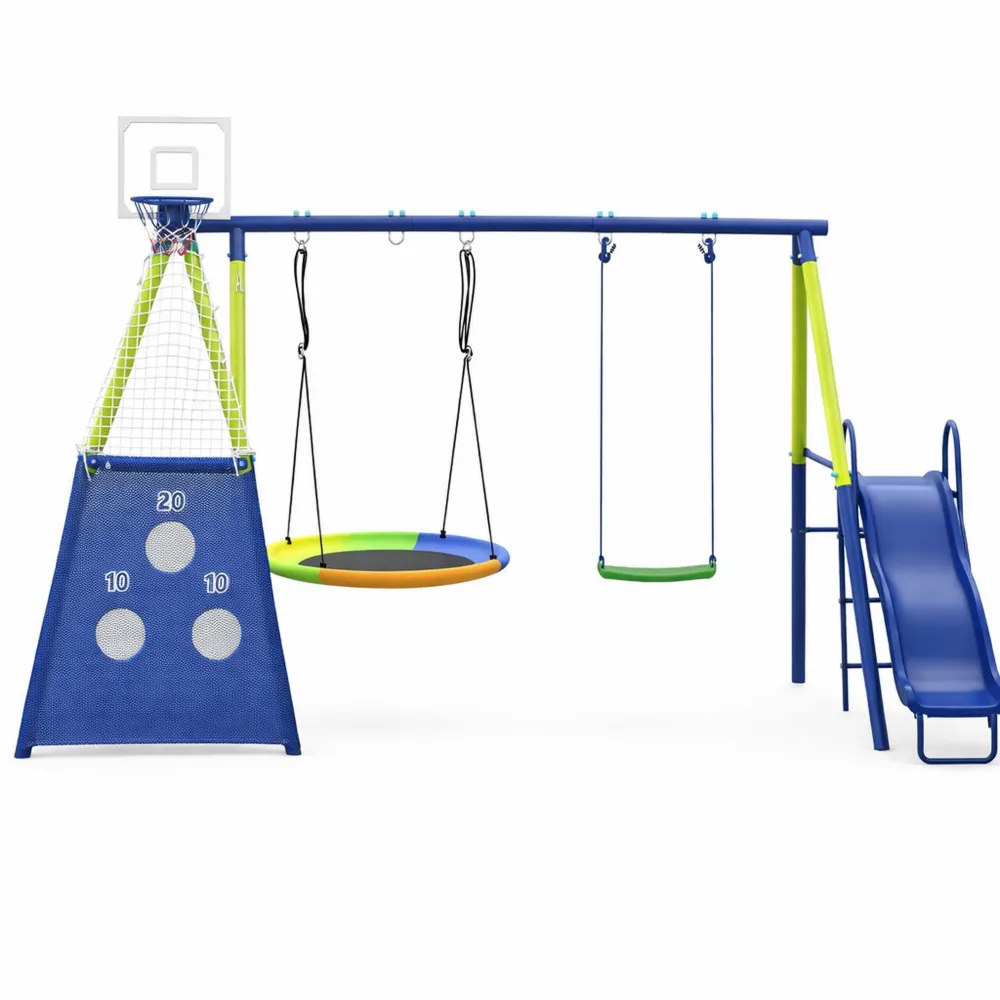 Set altalena da giardino 5 in 1 con scivolo e sedile