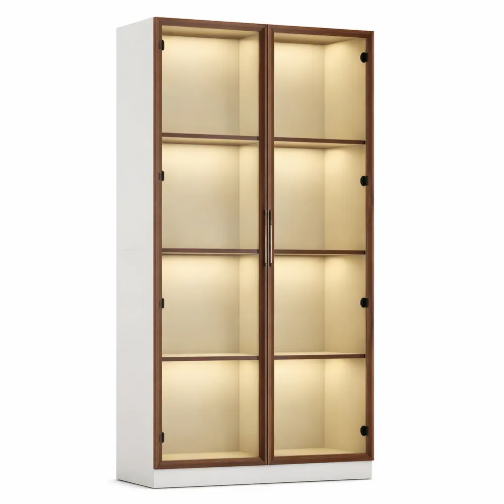 Vetrinetta in vetro con luci LED a colori, alta 160 cm con 3 ripiani regolabili