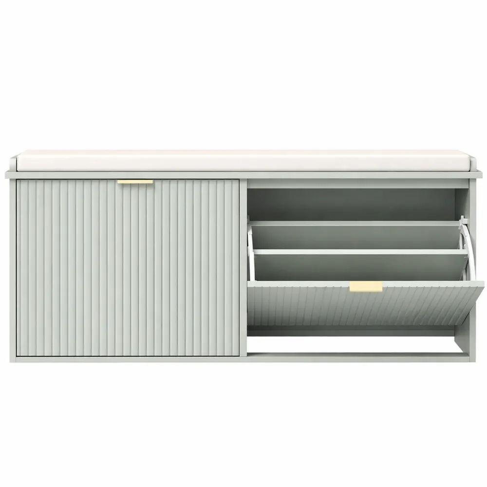 Panca porta scarpe con cuscino e cassetto ribaltabile fino a 240 kg, 104x26x47,5 cm, verde