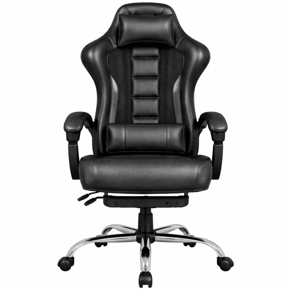 Sedia da Gaming Ergonomica con Massaggio e Poggiapiedi in Pelle Sintetica