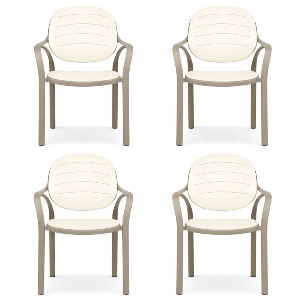 Sedia Poltrona Impilabile con Braccioli in Polipropilene Effetto Legno, Set da 4, Cappuccino/Beige