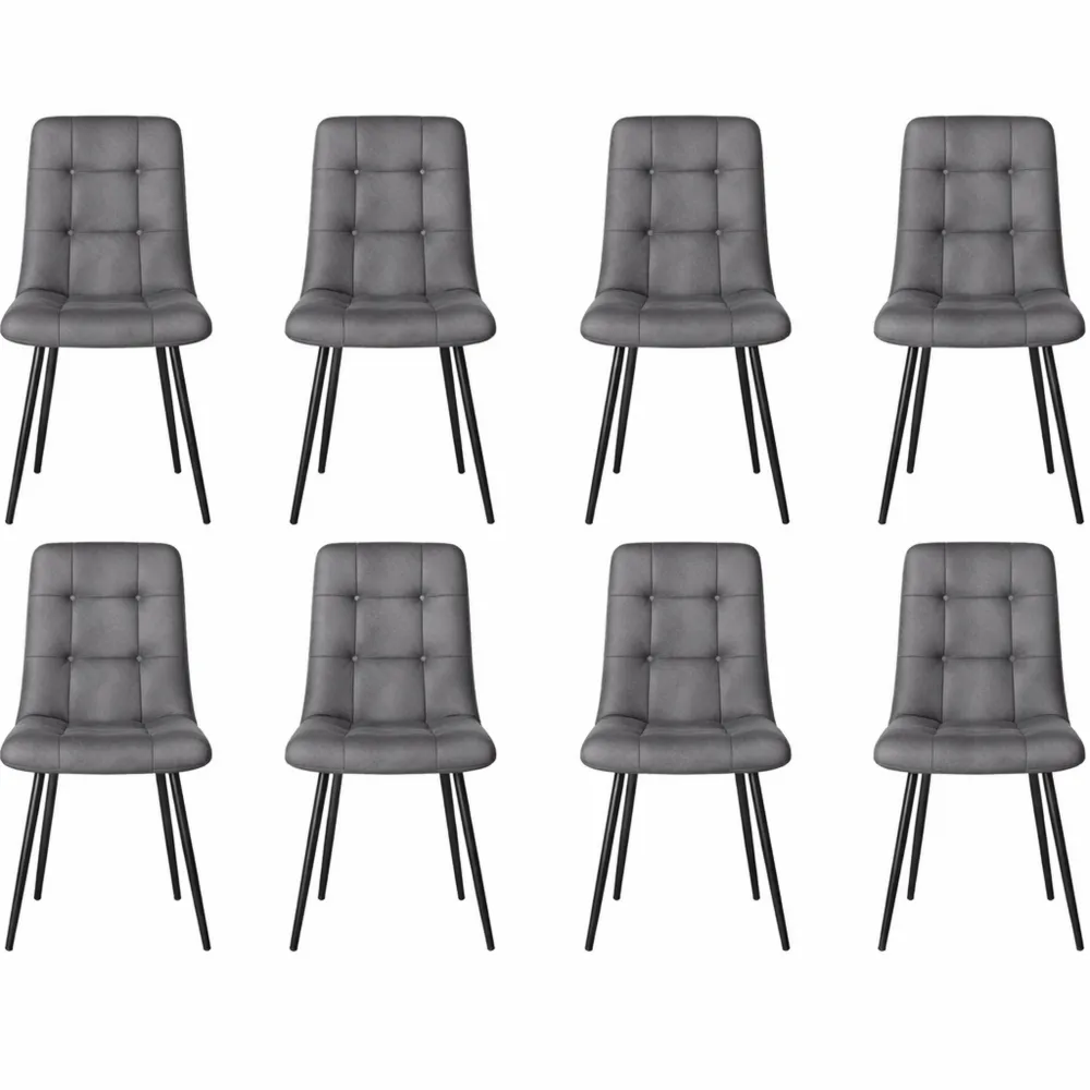 Set di 8 Sedie Moderne da Pranzo con Gambe in Metallo e Rivestimento Impermeabile Grigio Scuro