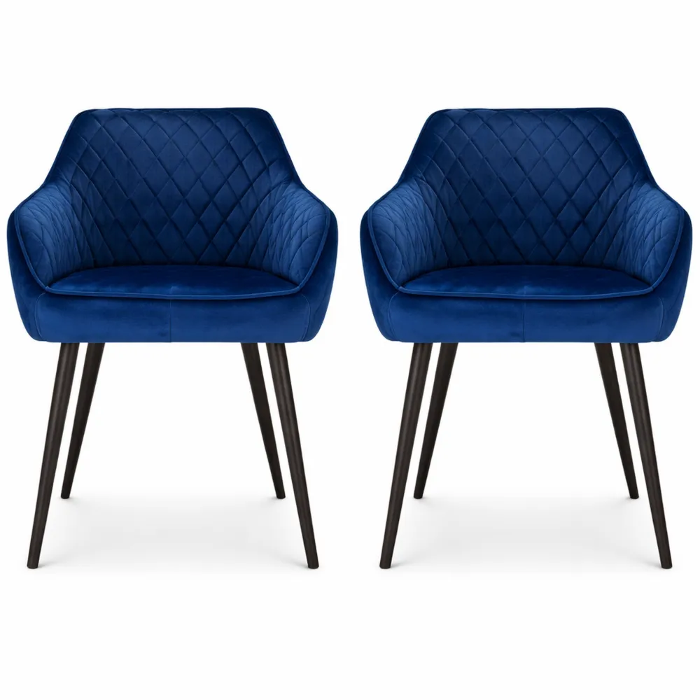 Set di Sedie da Pranzo in Velluto Blu con Braccioli e Schienale Imbottito
