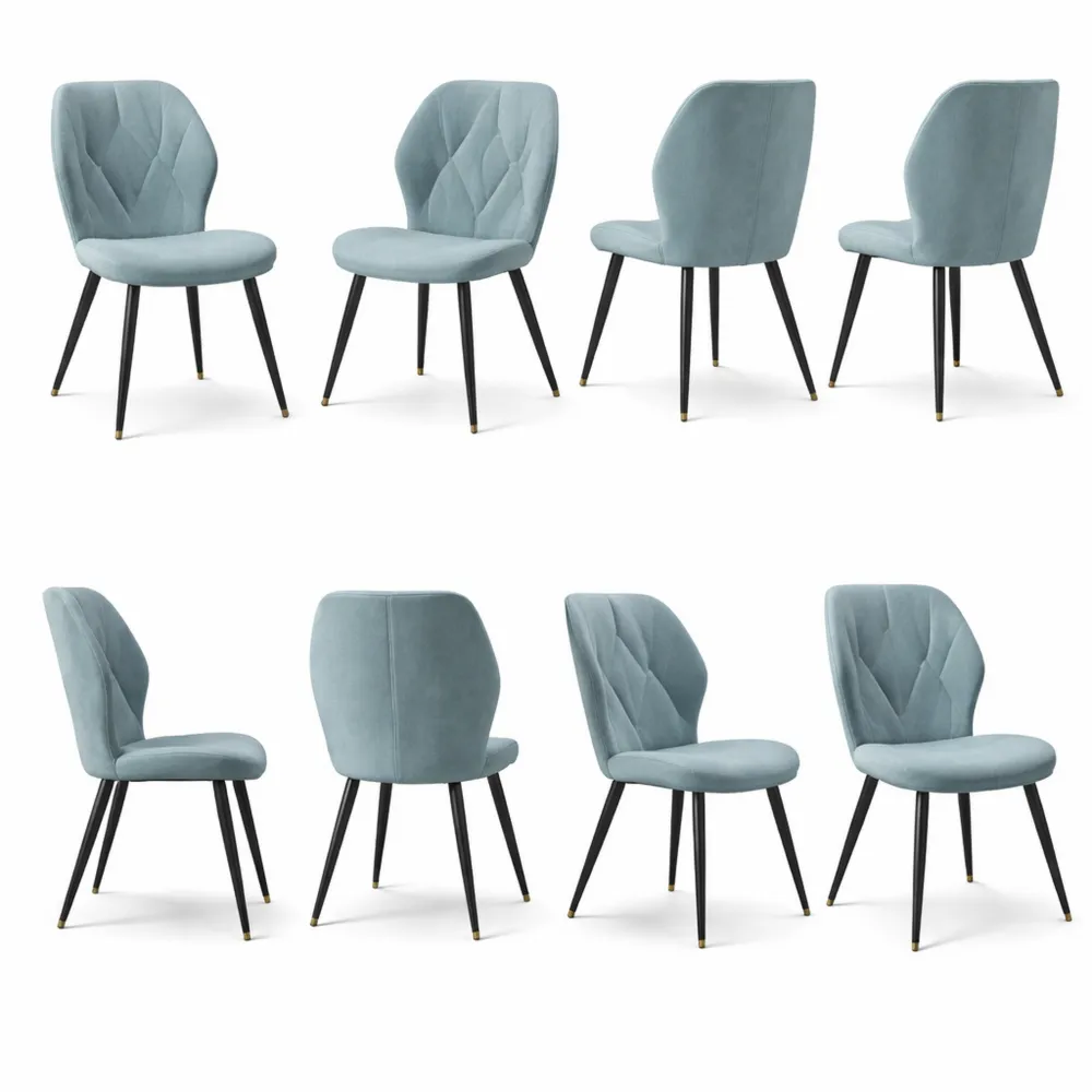 Set di 8 sedie imbottite con rivestimento in tessuto a quadri, ideale per sala da pranzo e soggiorno