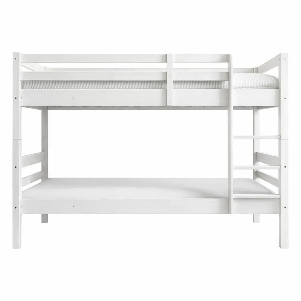 Letto a castello per bambini in pino massiccio con scala e sponda di sicurezza, 2 posti letto