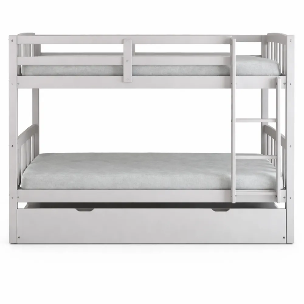 Letto a castello triplo in legno di pino massello, bianco, 90x190x156 cm