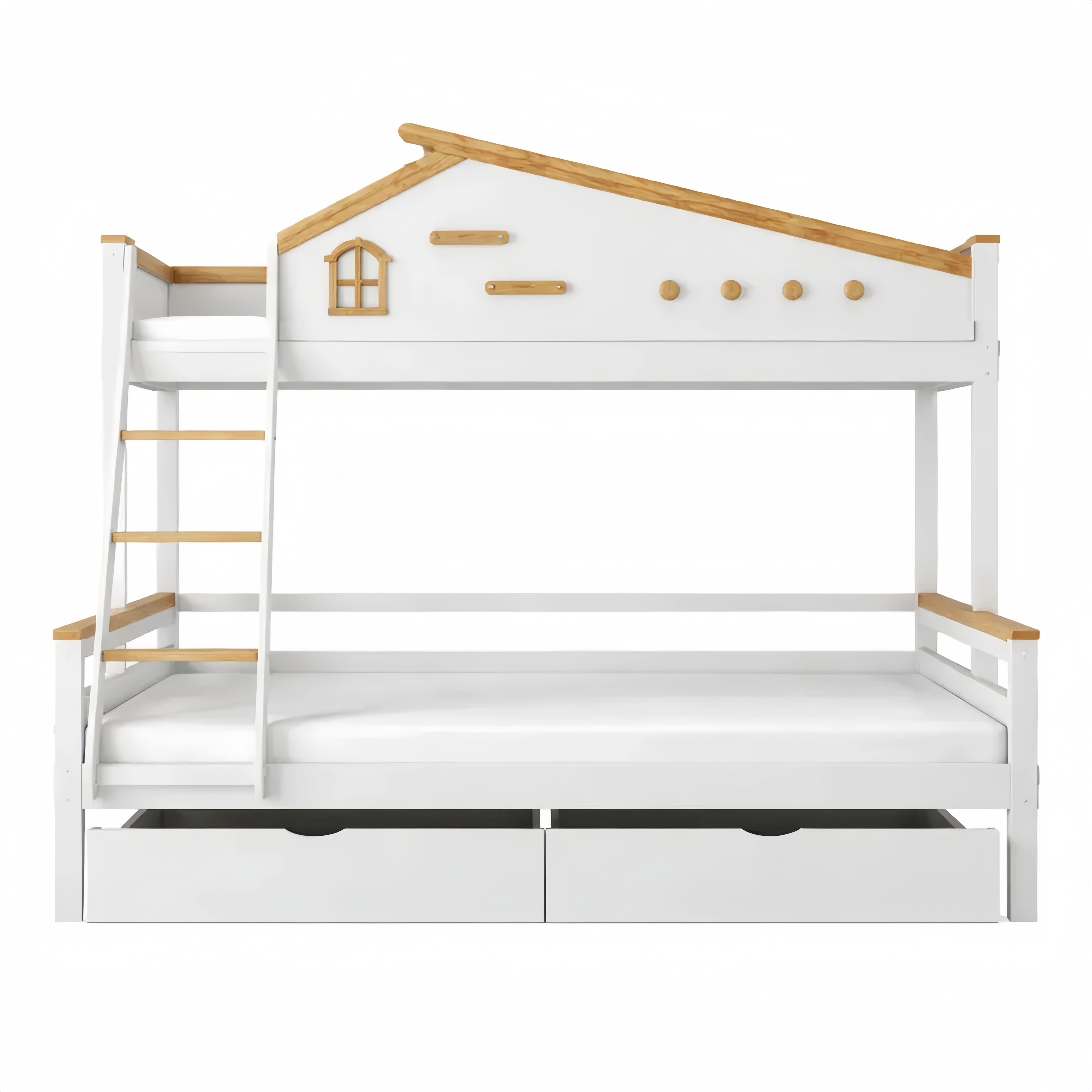 Letto a castello per bambini con protezioni e cassetti