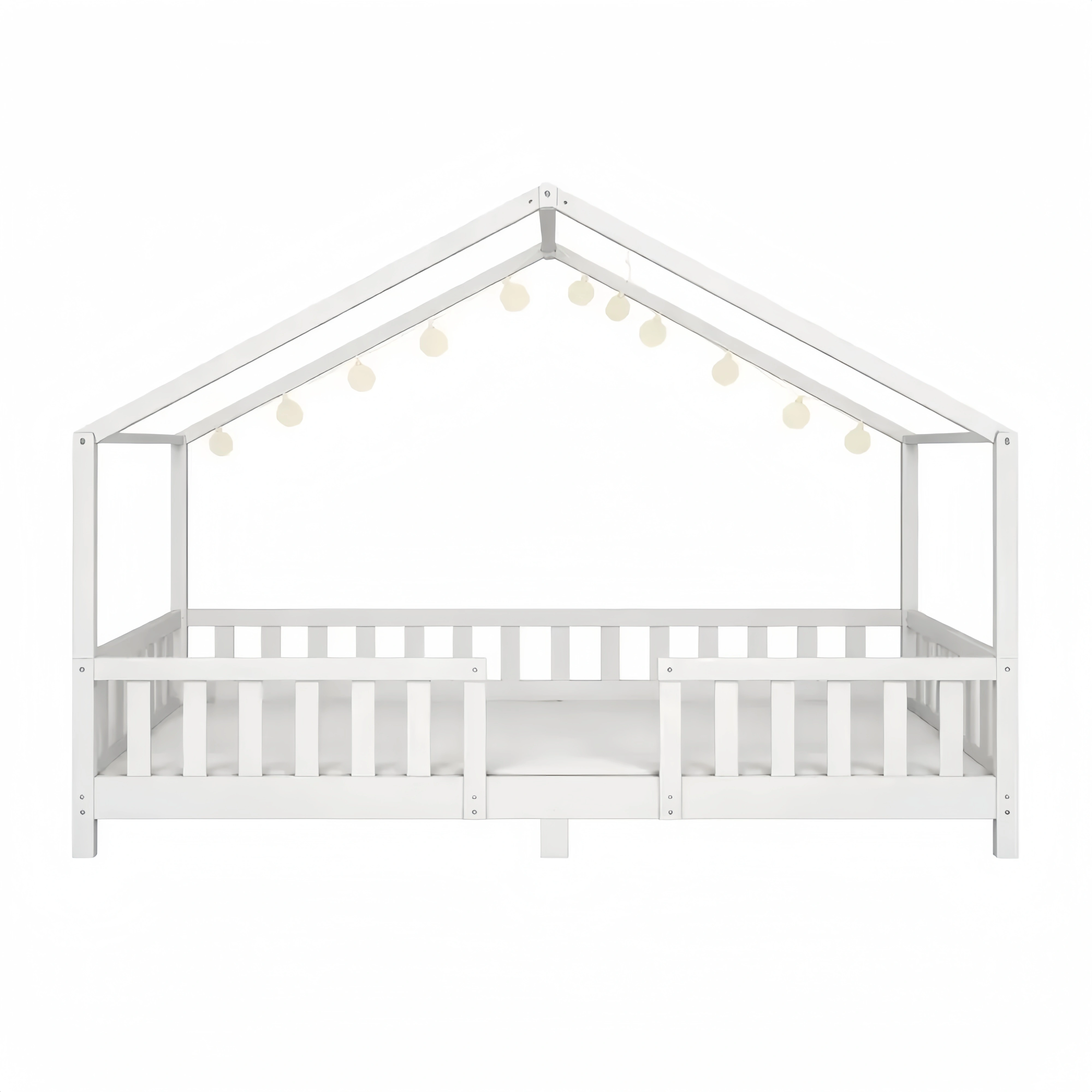Letto Casetta con Barriera Protettiva per Bambini 70 x 140 cm Bianco