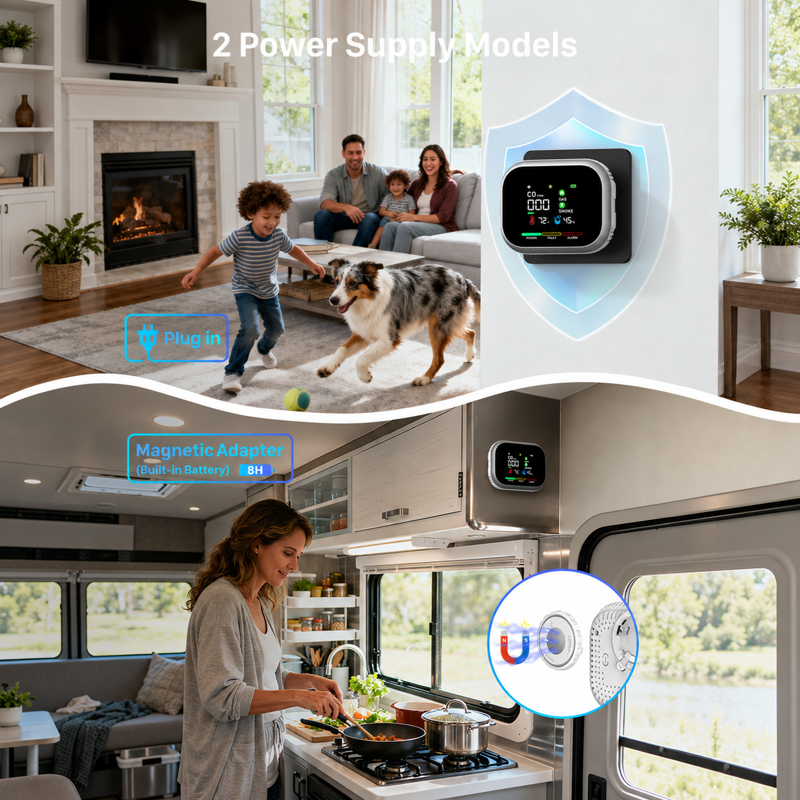 HD16 6-in-1 Carbon Monoxide Monitor with Real-Time Display, Gas & Smoke Detection, Temperature, Humidity and Battery Backup