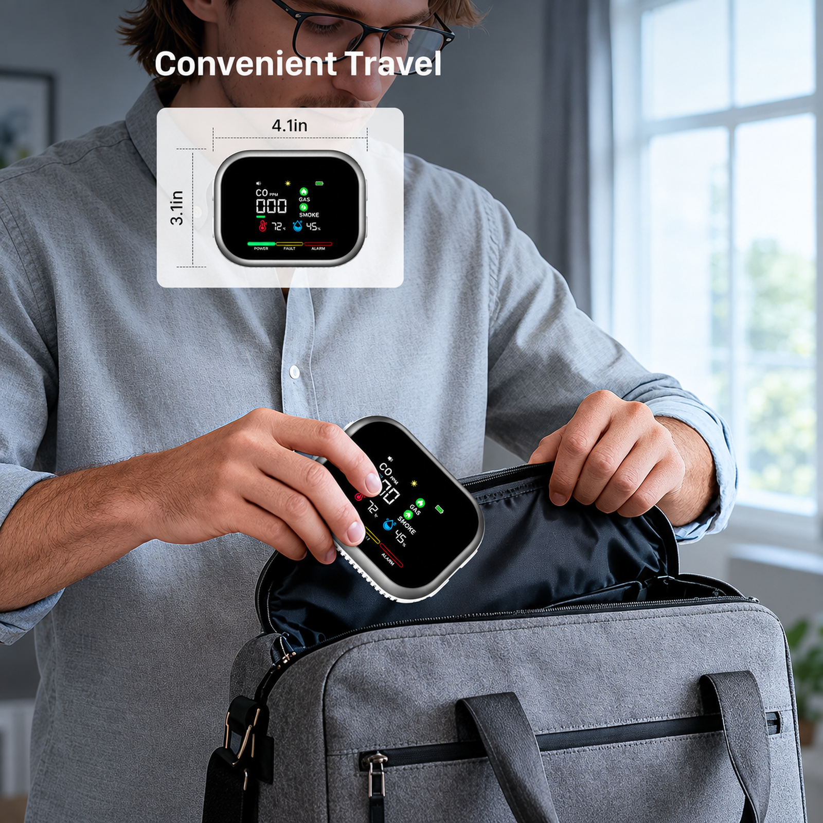 HD16 6-in-1 Carbon Monoxide Monitor with Real-Time Display, Gas & Smoke Detection, Temperature, Humidity and Battery Backup
