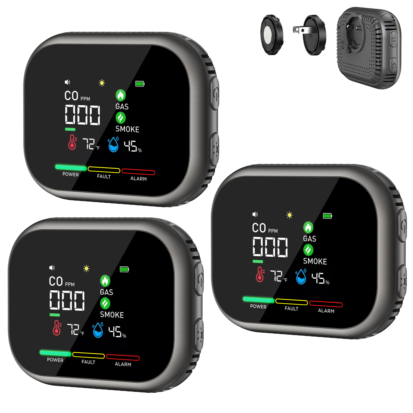 6 in 1 Carbon Monoxide Detectors Plug in 3pack for Home- Portable Gas & Smoke Alarm with Magnetic Mount for RV, Home & Camping - Digital Display, Battery Backup, Combustible Gas Leak Detection​-vasaiko shop